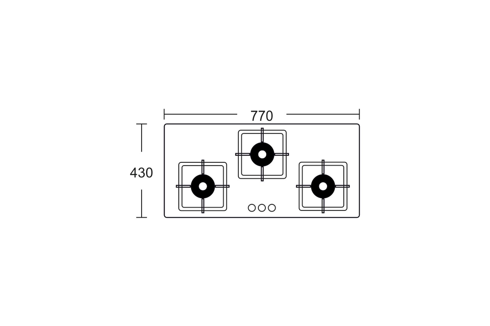 Hornet Cooktop 3 Burner technical drawing