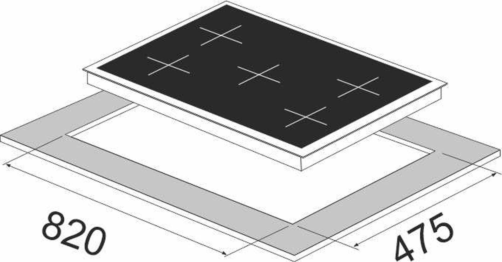 Carysil Sapphire 90cm Built-in Glass Hob, 5 Brass Burner technical drawing