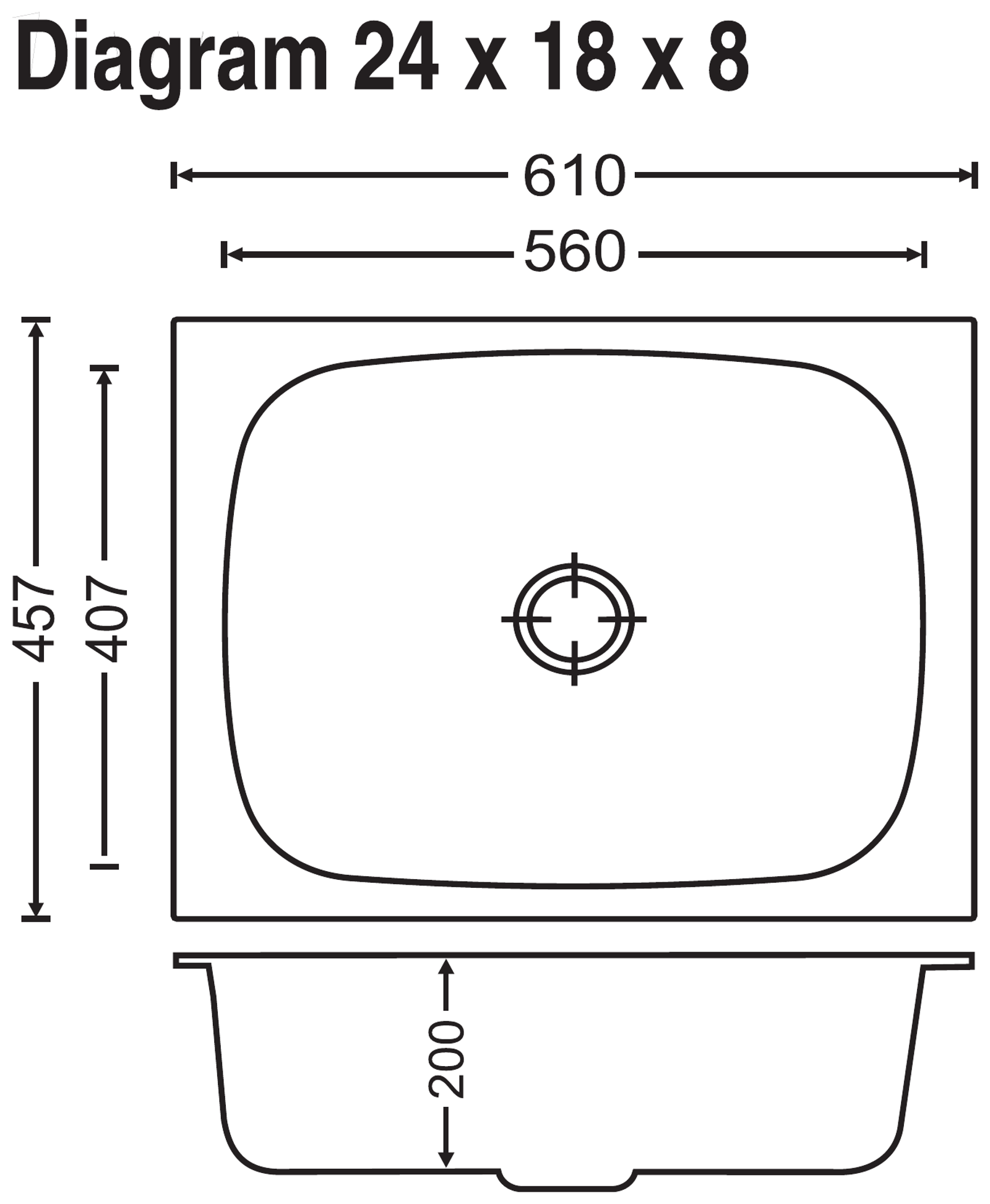 Elegance Single Bowl 24x18x8 technical drawing