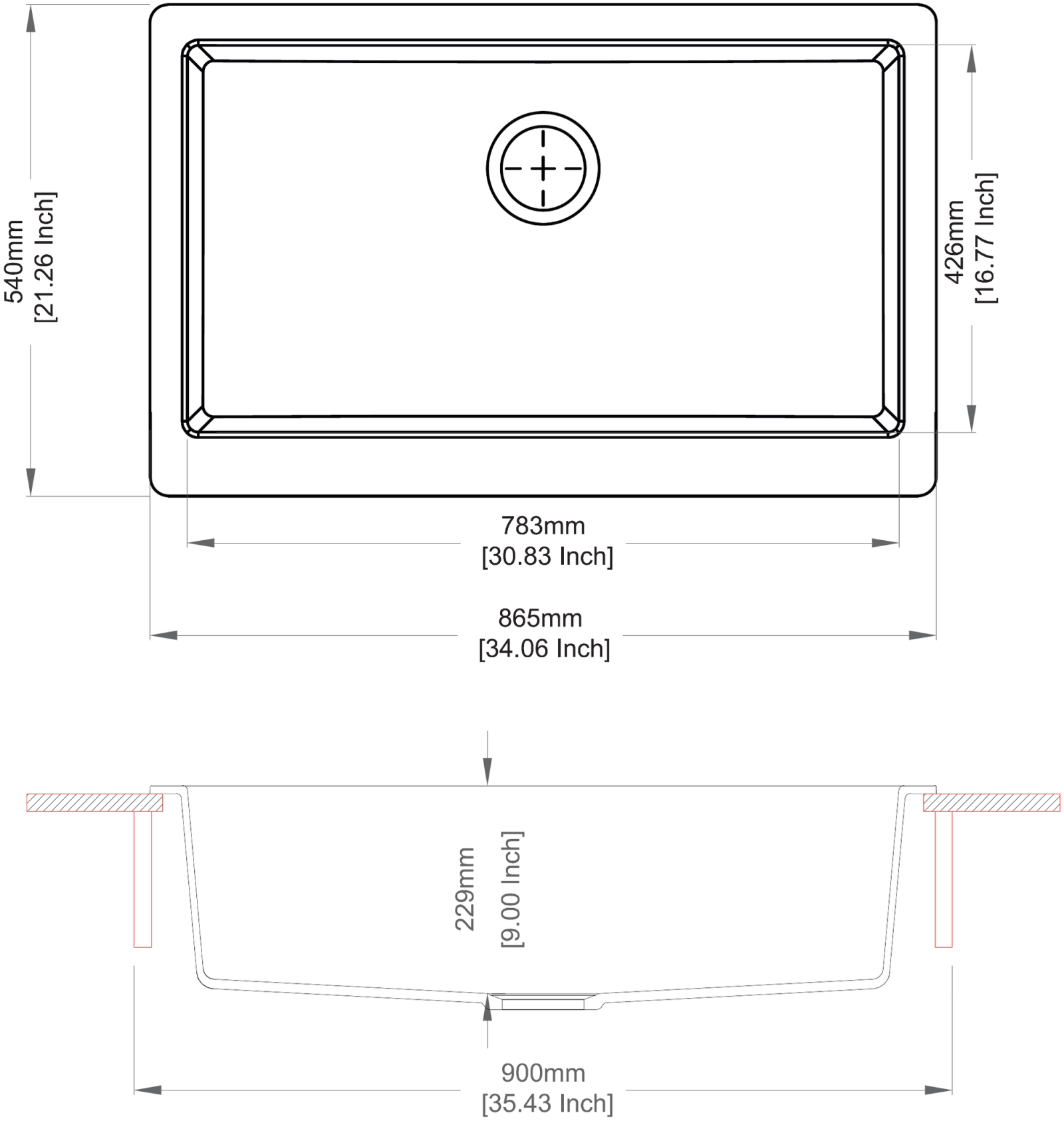 Carysil Retro Green Sink technical drawing