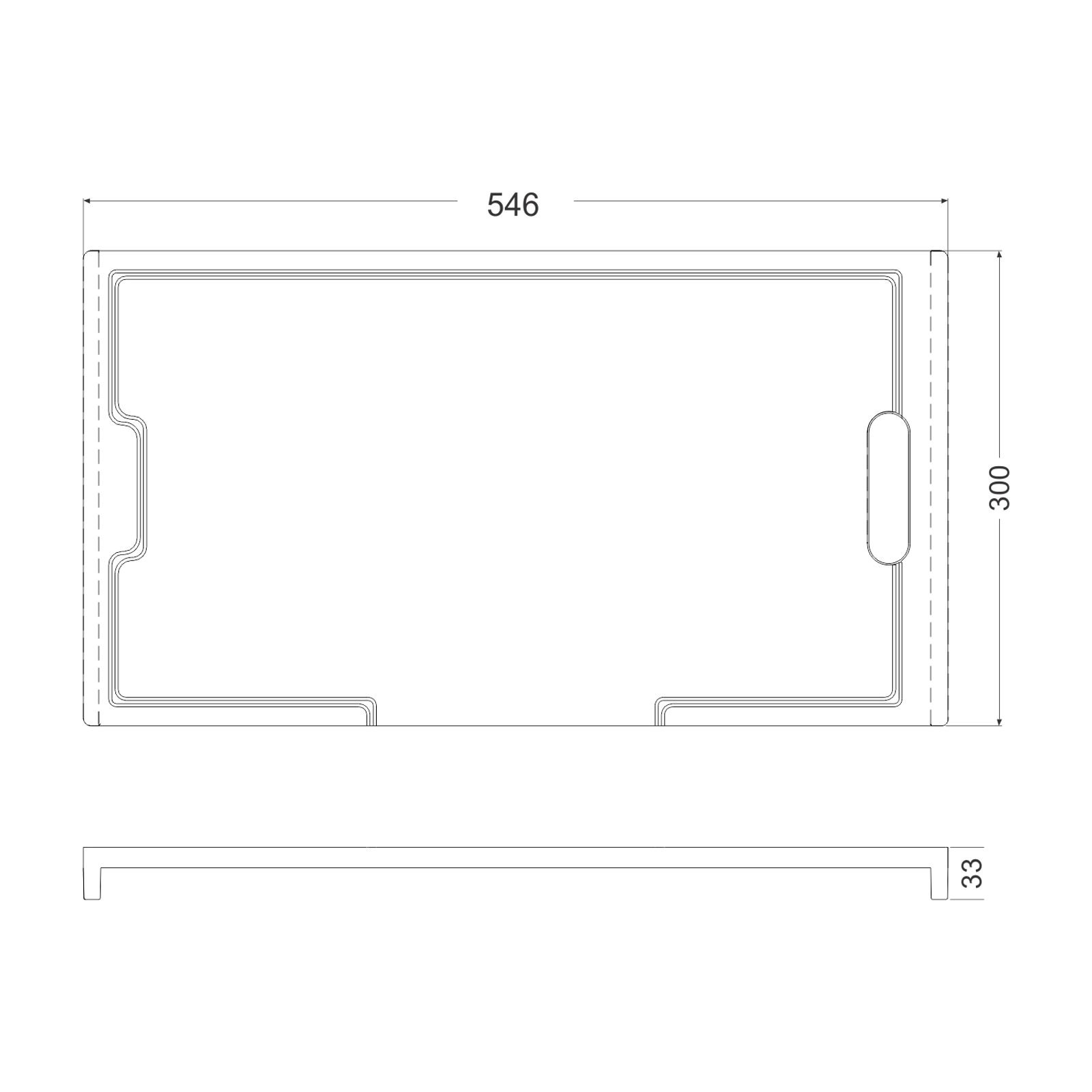 Carysil Chopping Board 546 x 460 technical drawing