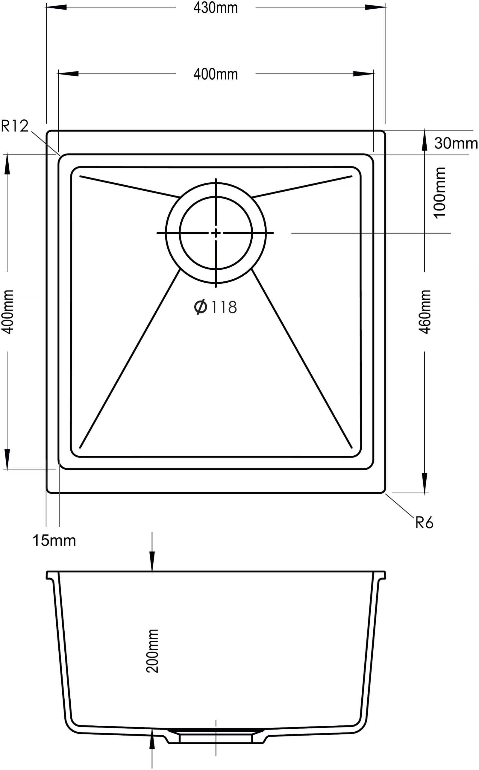 Carysil N100M Enigma Single Bowl Kitchen Sink technical drawing