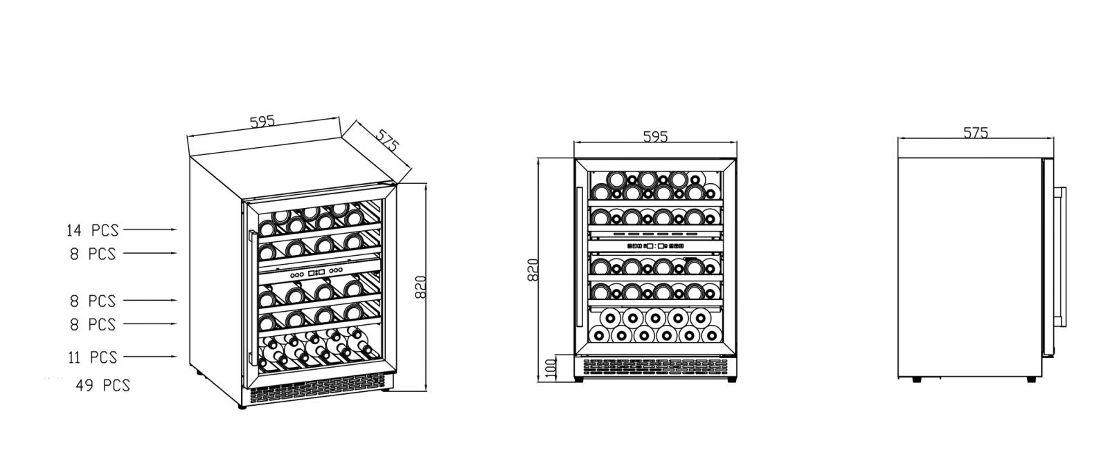 Free Standing Wine Chiller – 49 Bottles technical drawing