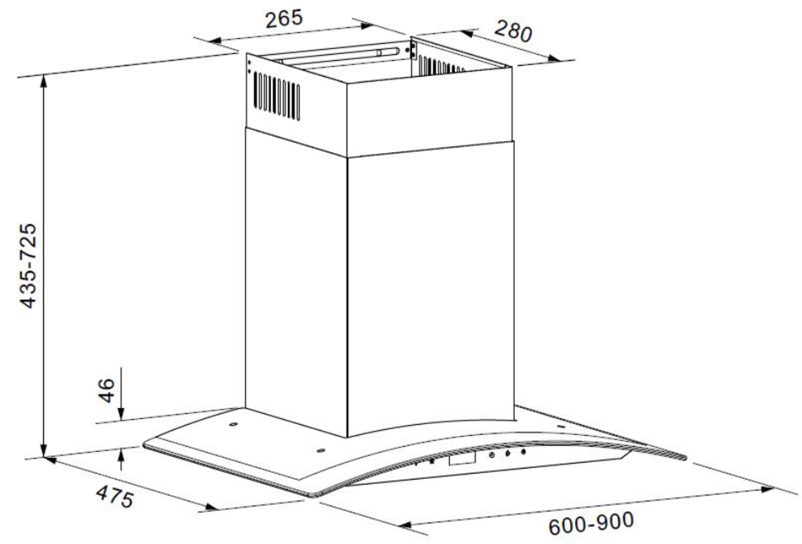 Teckno Chimney technical drawing (60 cm)