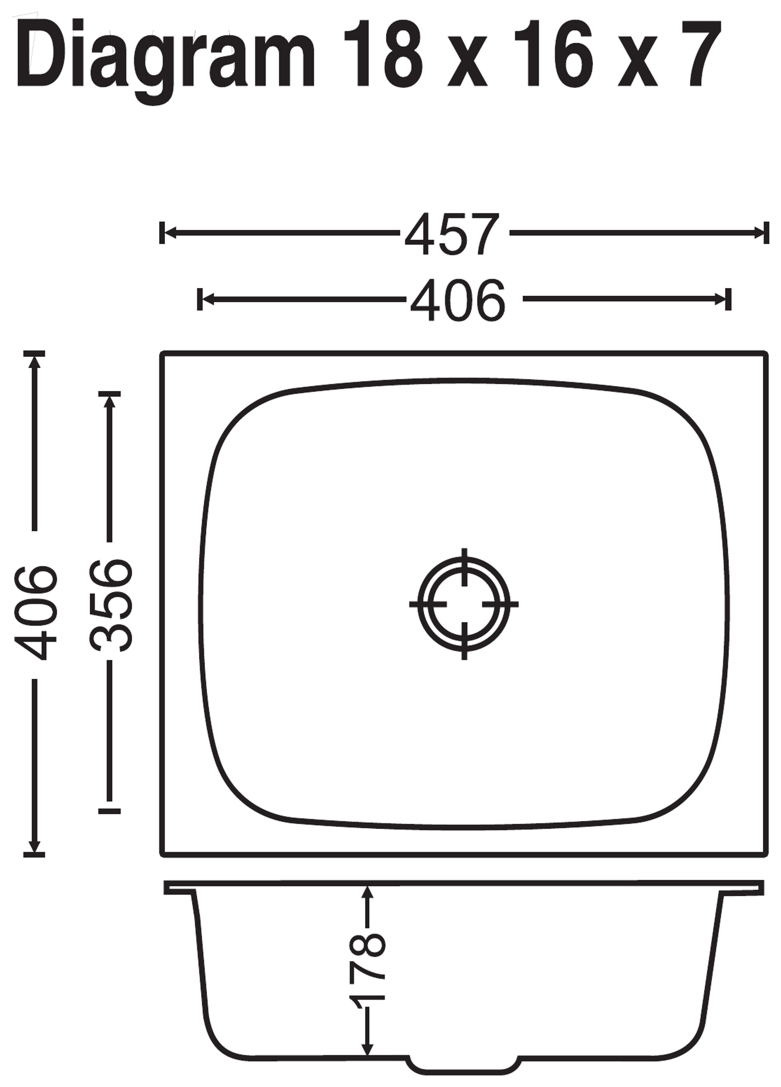 Carysil Elegance Single Bowl 18x16x7 technical drawing