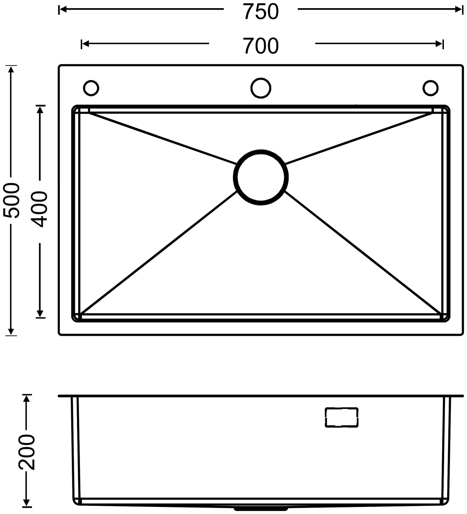 SS Workstation 750 technical drawing