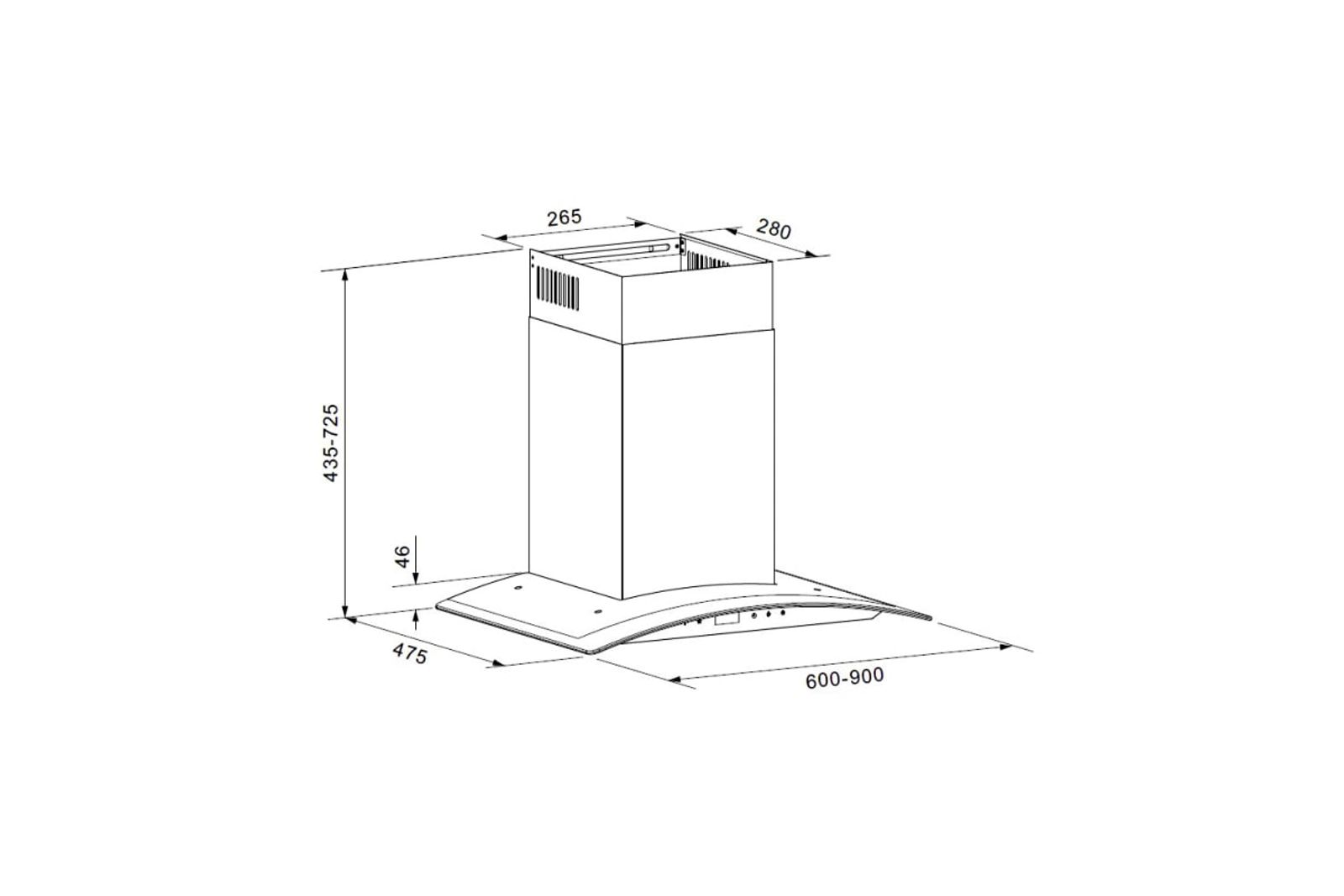Teckno Chimney technical drawing (90 cm)