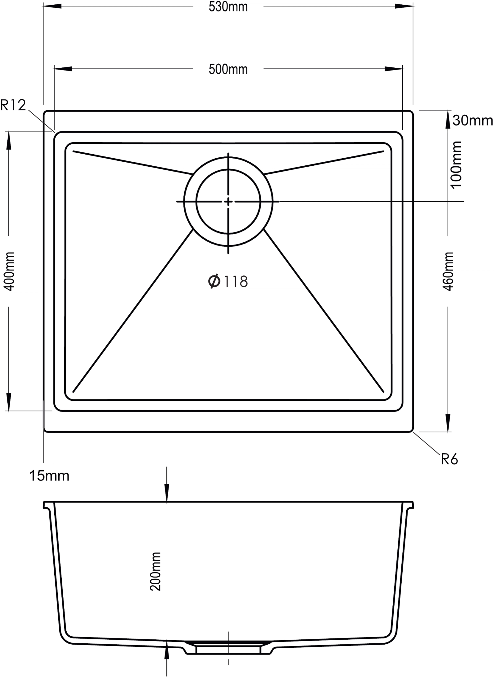 Carysil SM530 Smart Series Single Bowl Kitchen Sink technical drawing