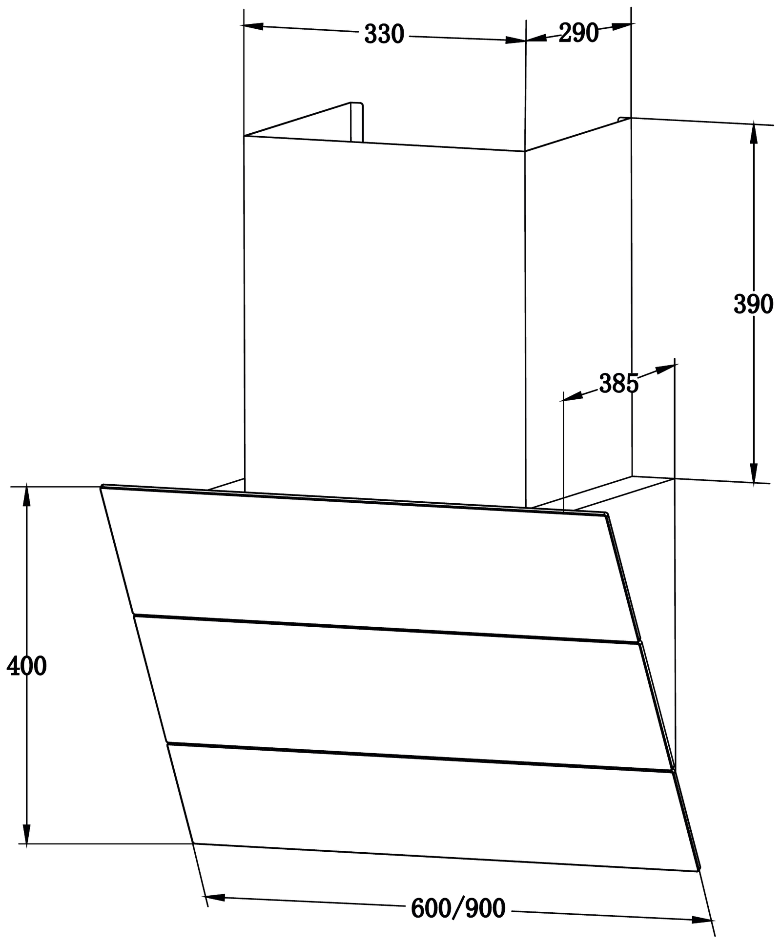 Tune S Wall Mounted Chimney technical drawing