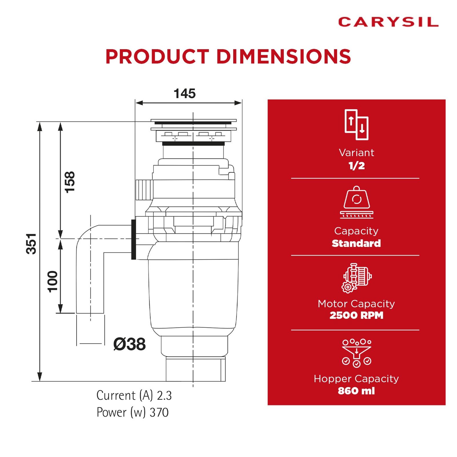 Food Waste Disposer 1-2 HP Standard
