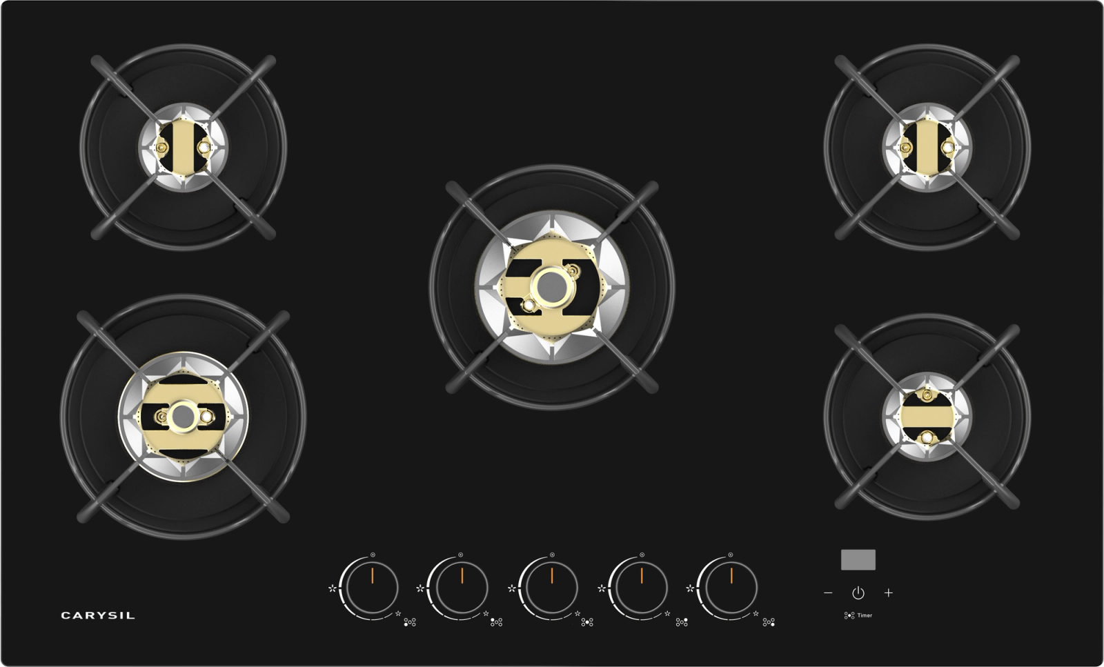 Carysil Sapphire 90cm Built-in Glass Hob, 5 Brass Burner
