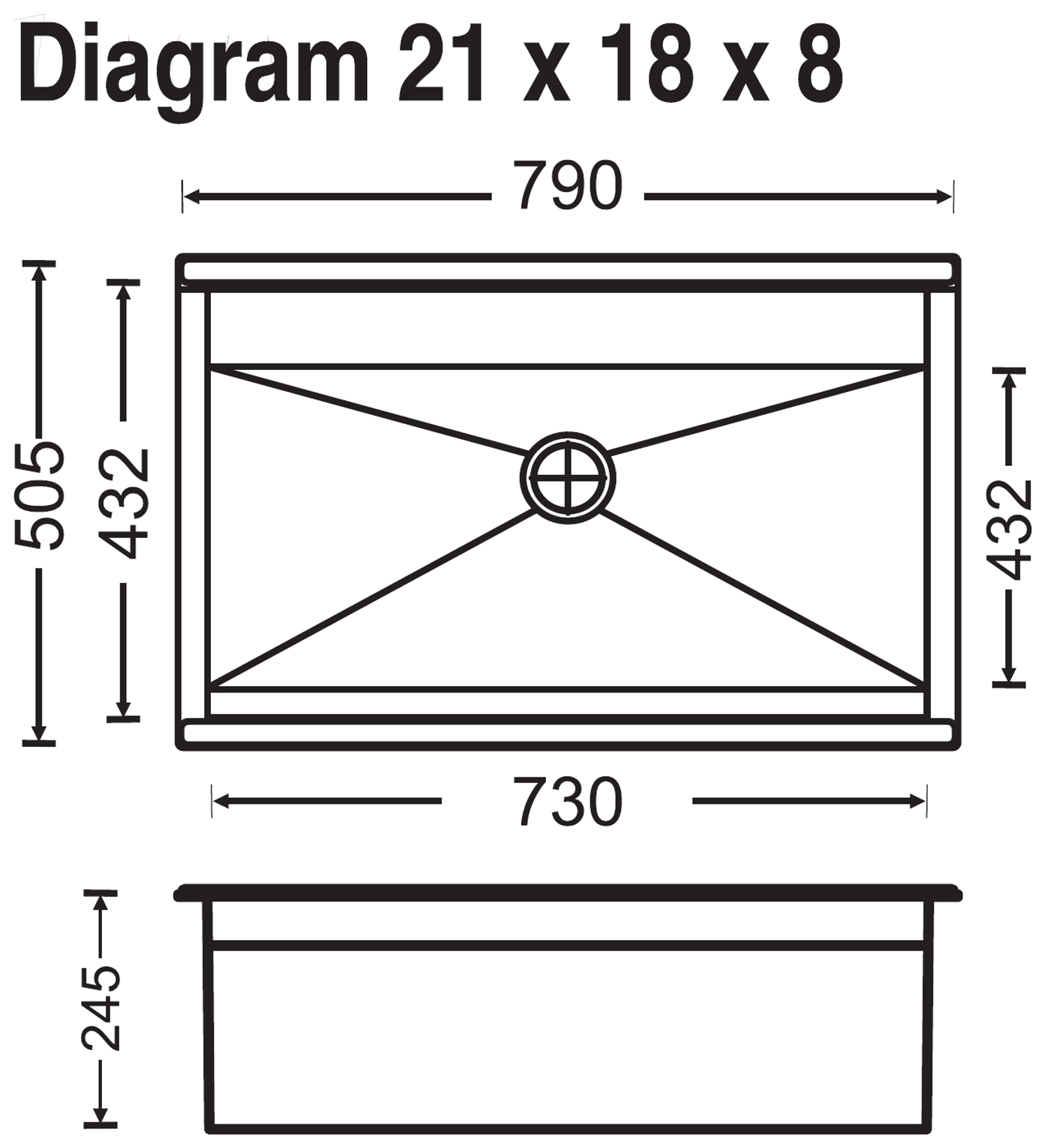 Carysil Step Up Sink 31x20x10 technical drawing