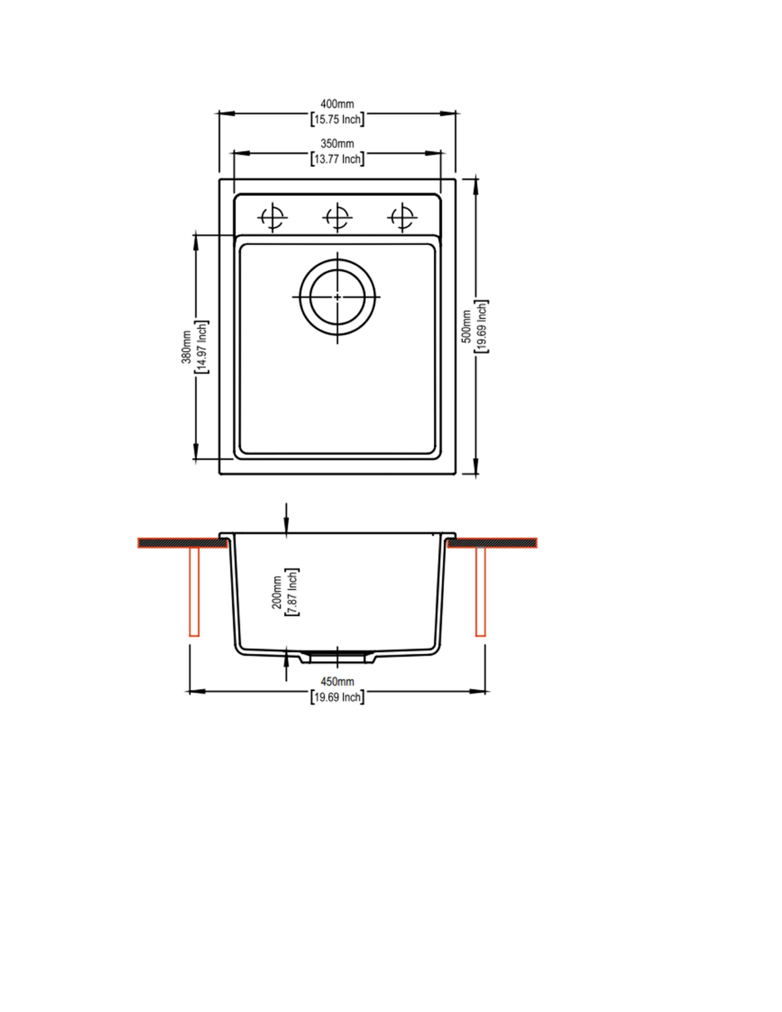 Carysil 400N Waltz Single Bowl Kitchen Sink technical drawing