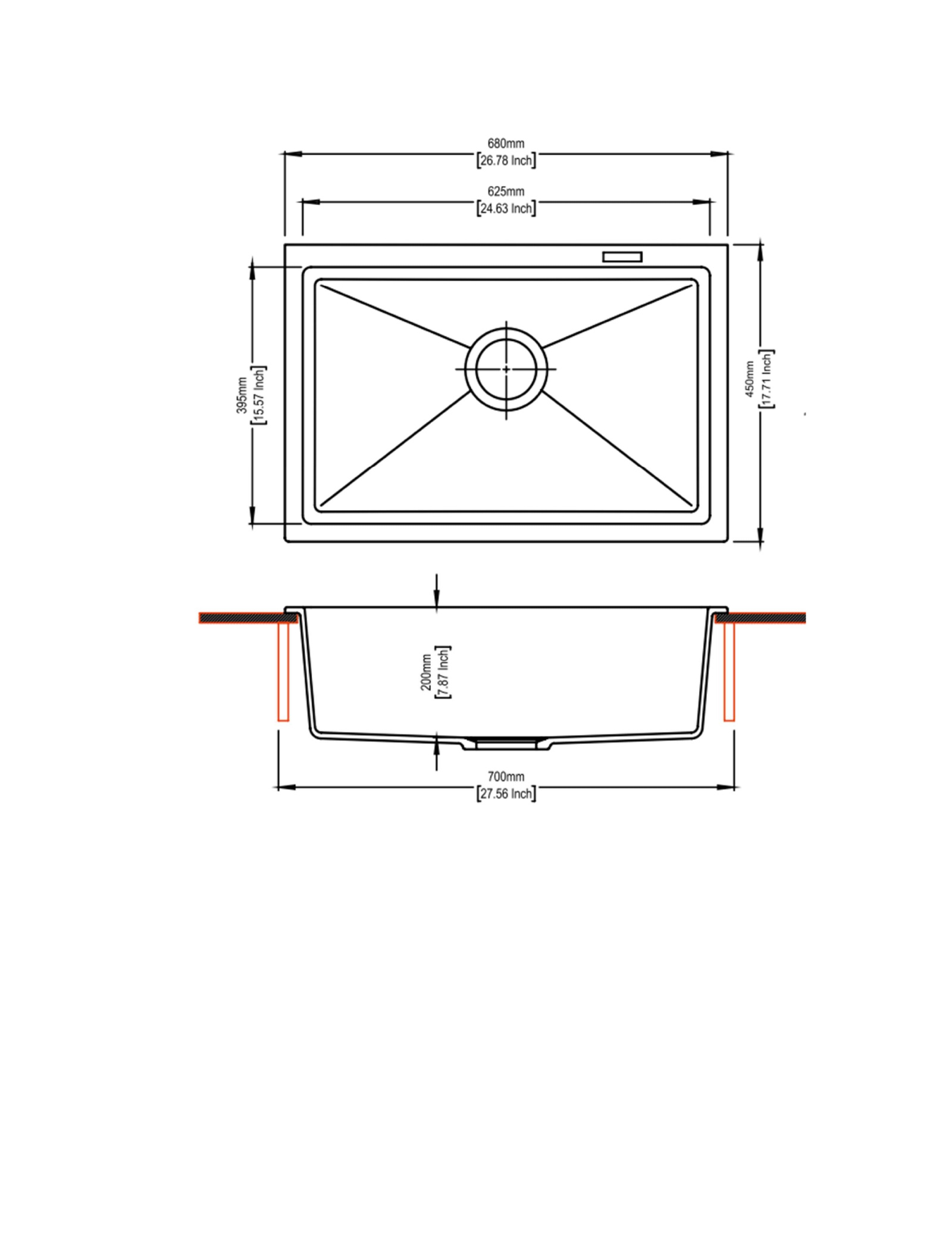 Carysil 680U Waltz Single Bowl Kitchen Sink technical drawing