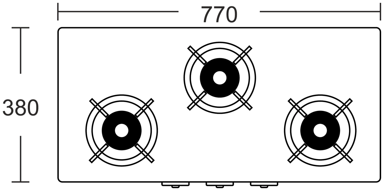 PVD Cooktop Rose Gold 3 Br technical drawing