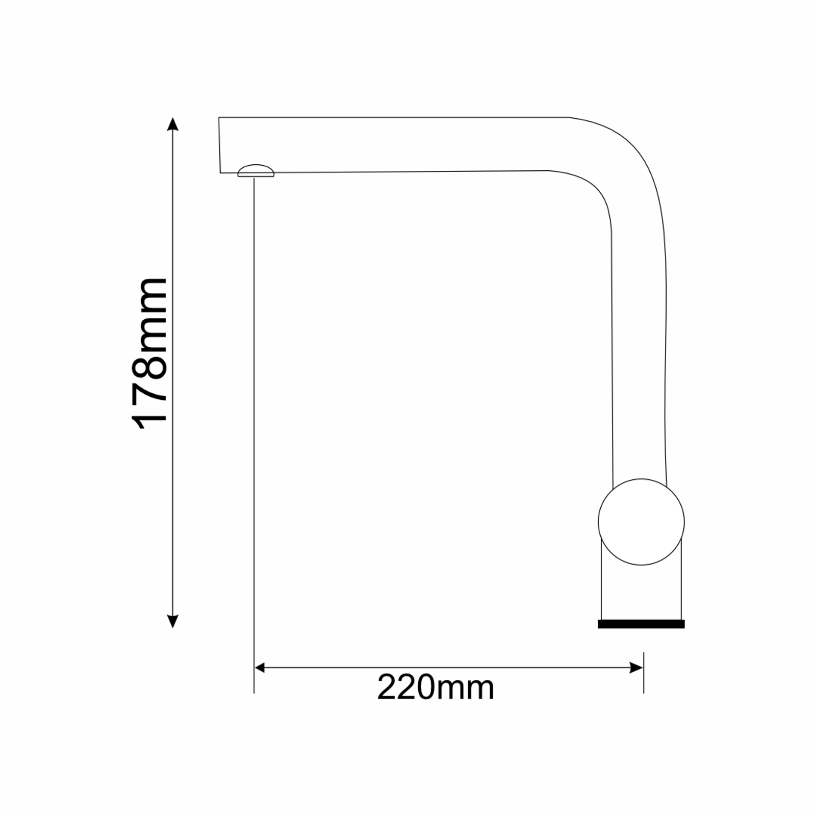 Carysil Alpha 2202 Kitchen Sink Faucet, L-Shape Pull-Out Tap, Spray Modes, 360° Swivel Spout, Single Lever Hot & Cold Mixer, 35mm Cartridge, Stainless Steel Body, Matt Finish technical drawing