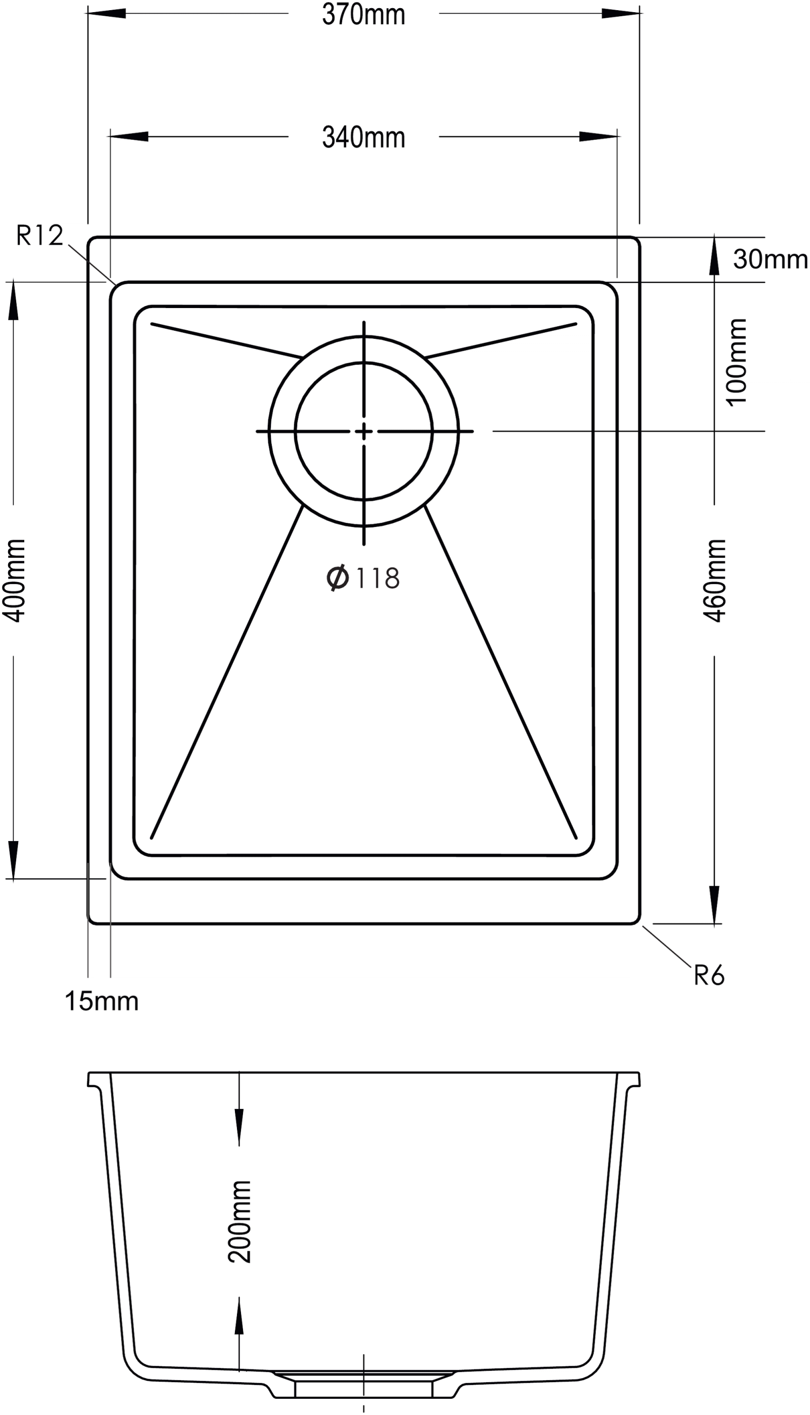 Carysil SM370 Smart Series Single Bowl Kitchen Sink technical drawing
