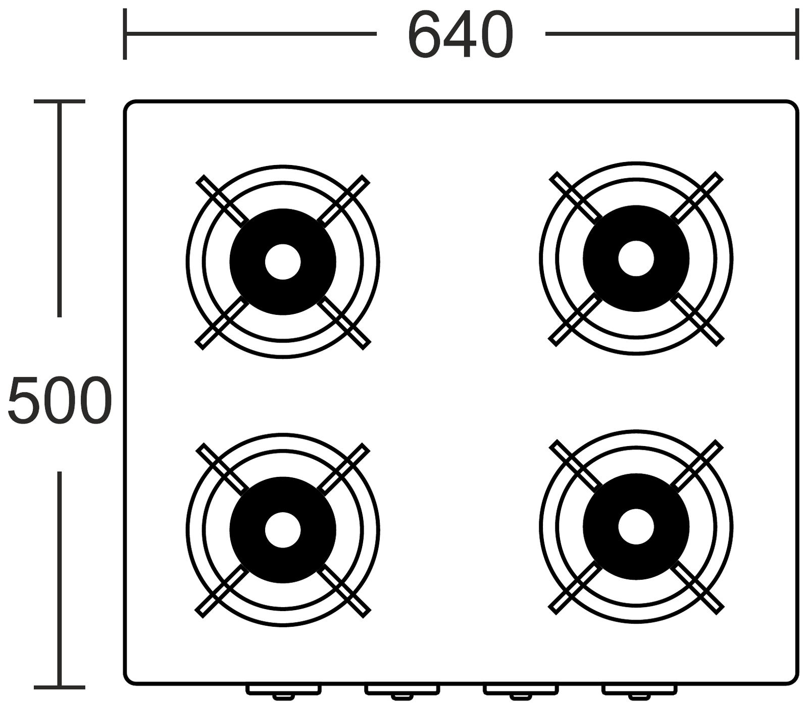 PVD Cooktop 4BR – Gun Metal technical drawing