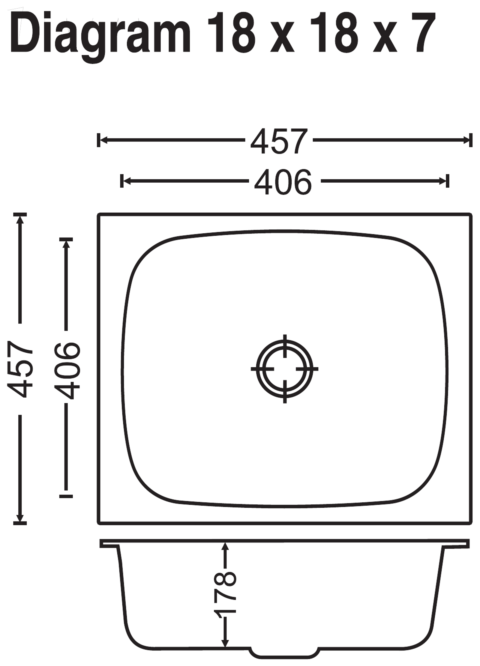 Carysil Elegance Single Bowl 18x18x7 technical drawing