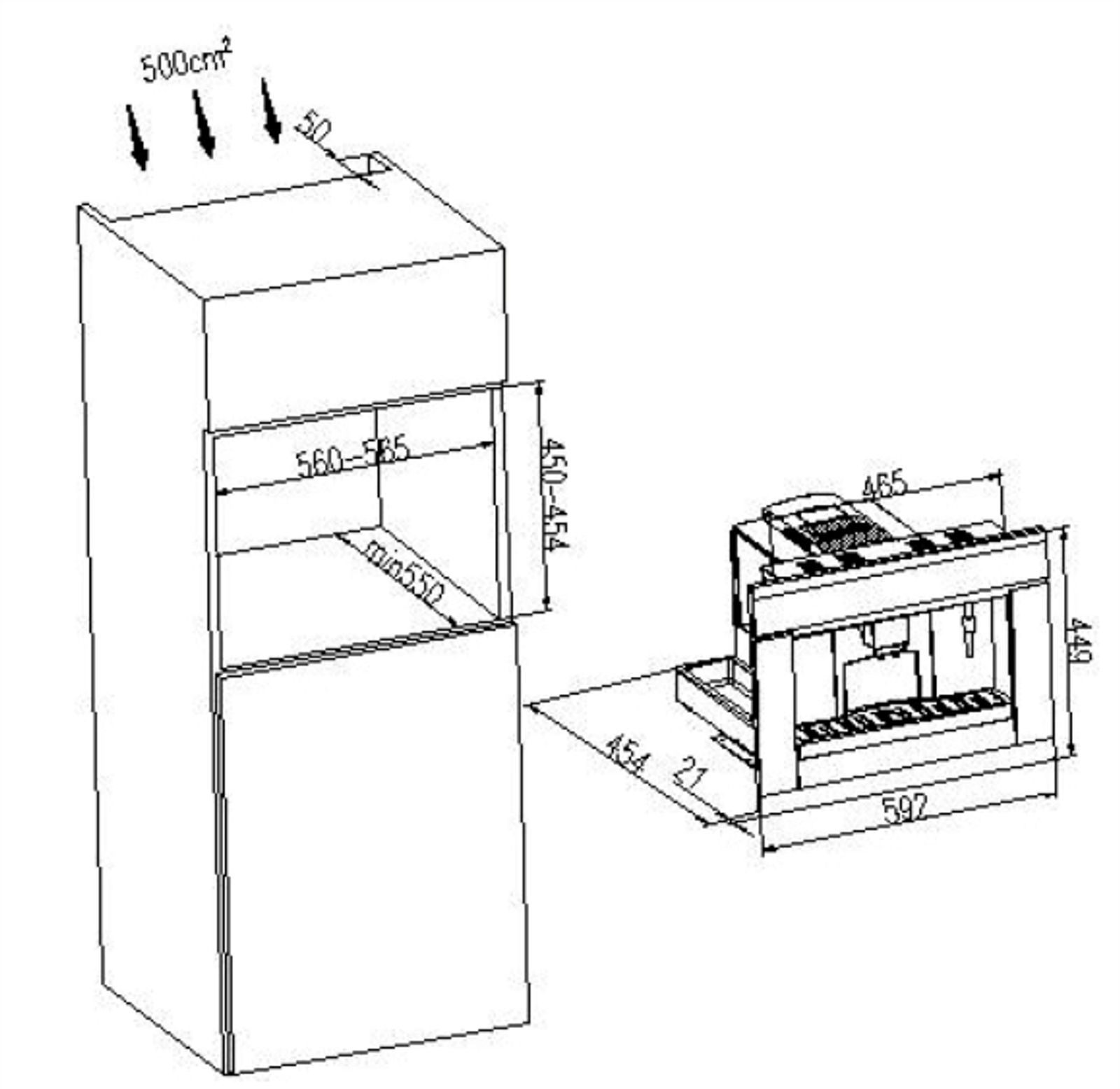 Carysil built-in Automatic Coffee Maker Machine with LCD display technical drawing