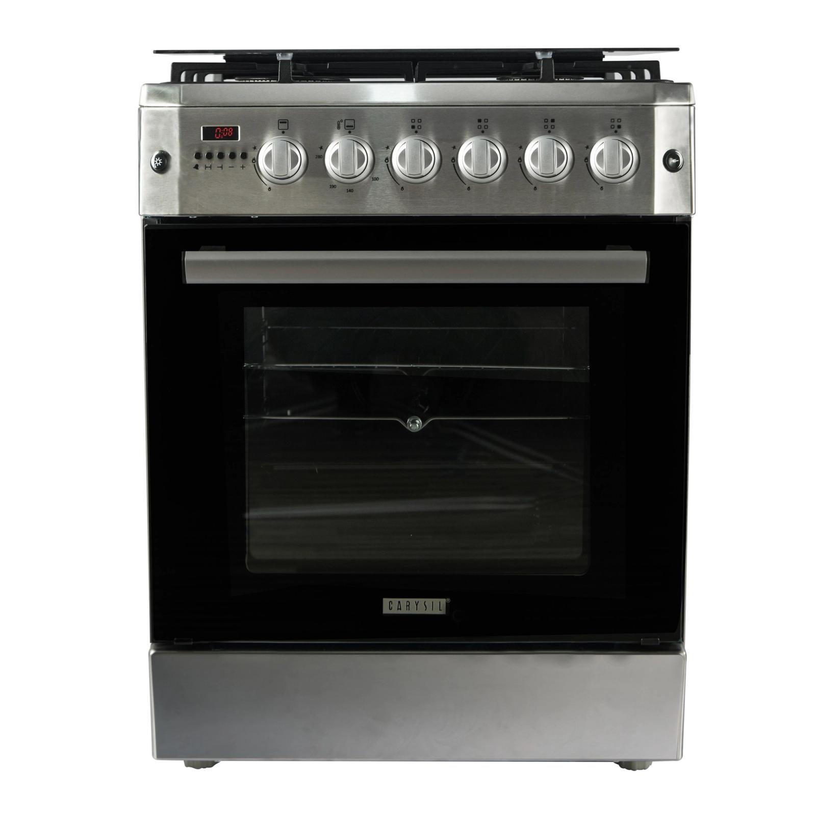 Carysil Free-Standing Cooking Range FSCR-01, 62L Gas Oven, 4 High-Power Italian SABAF Burners, Cast Iron Support, Digital Timer, Cooking, Baking, Grilling & Roasting, Stainless Steel Body, Silver