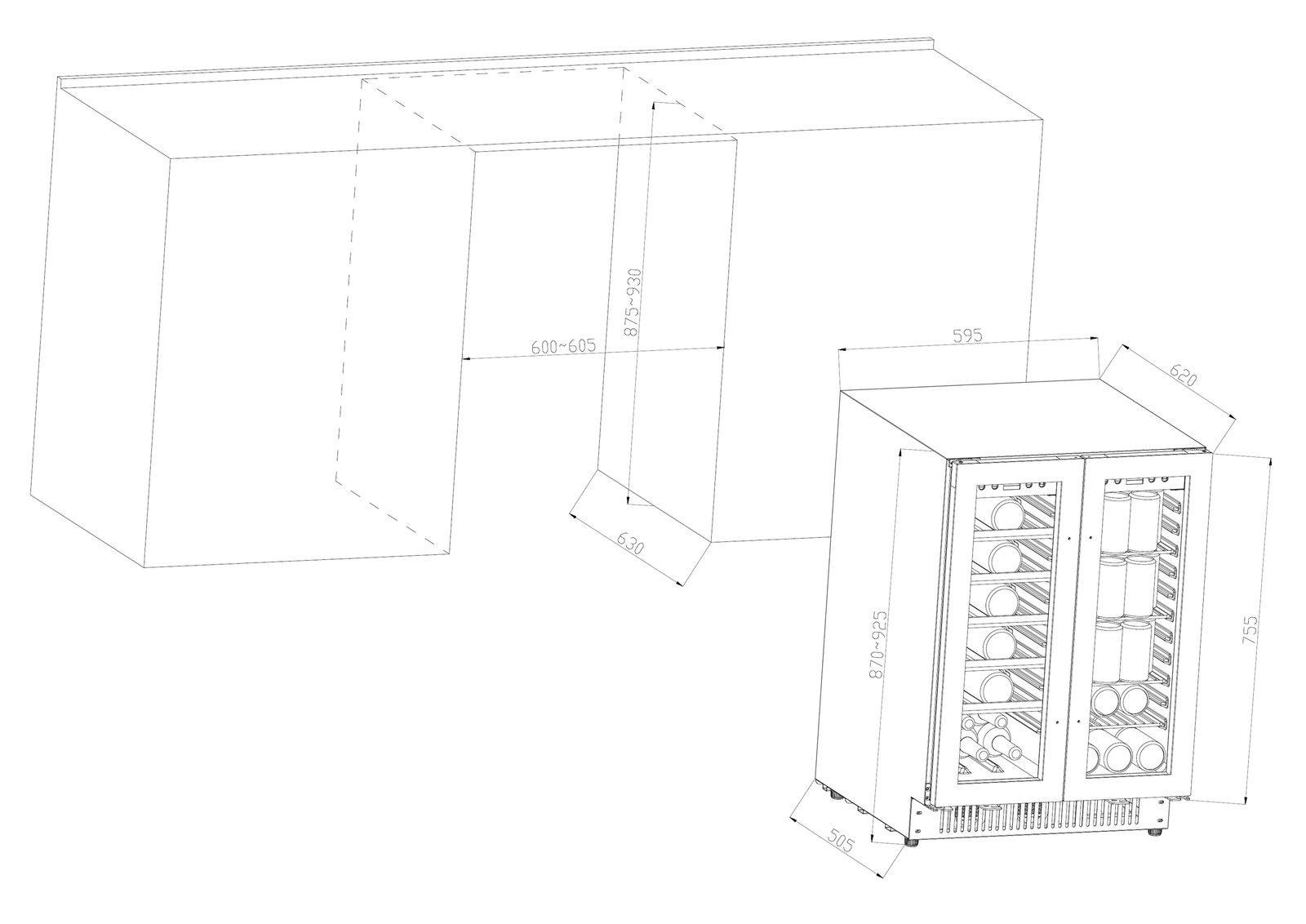 Free Standing Wine Chiller – 54 Bottles technical drawing