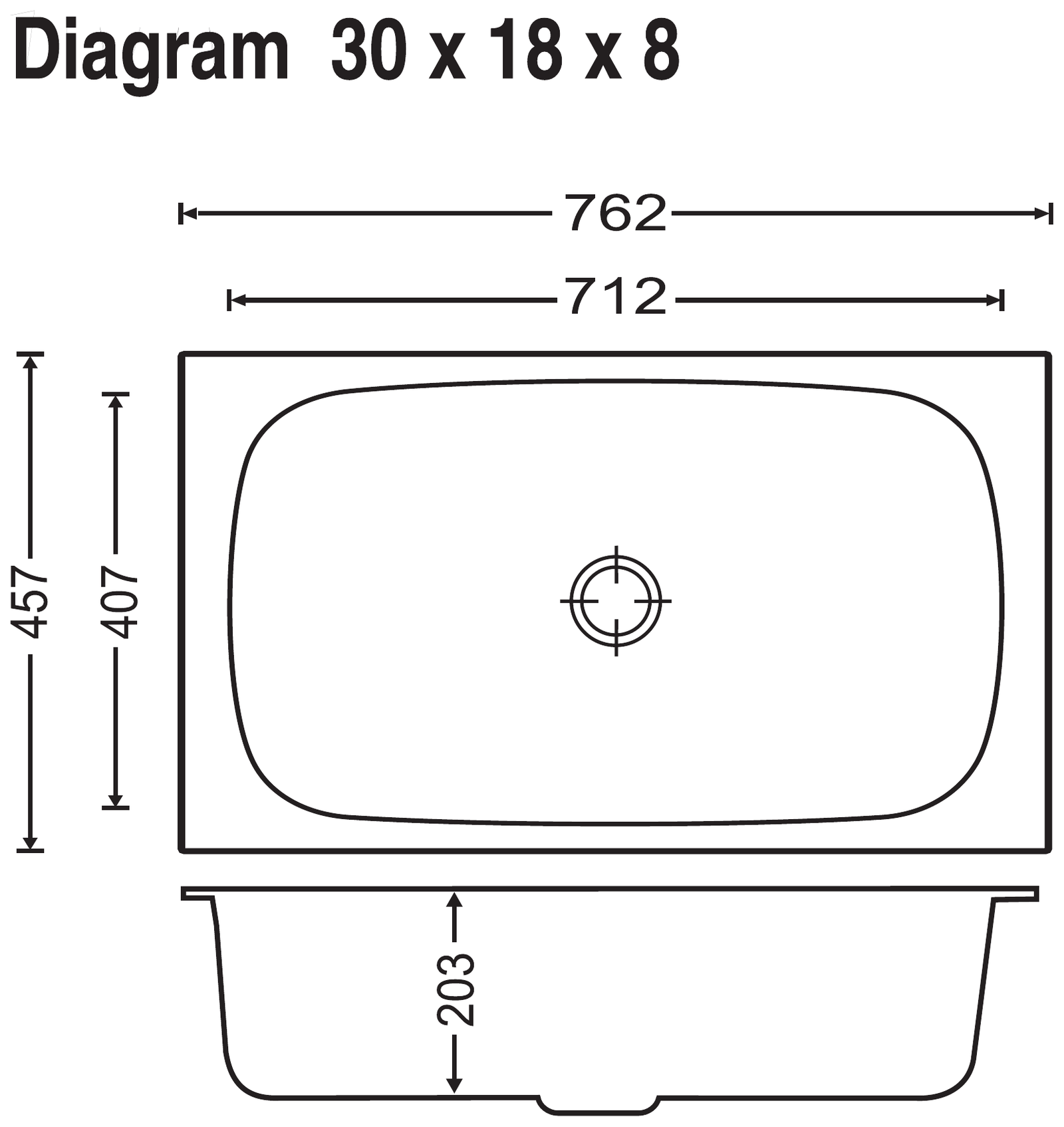 Carysil Elegance Single Bowl 30x18x8 technical drawing