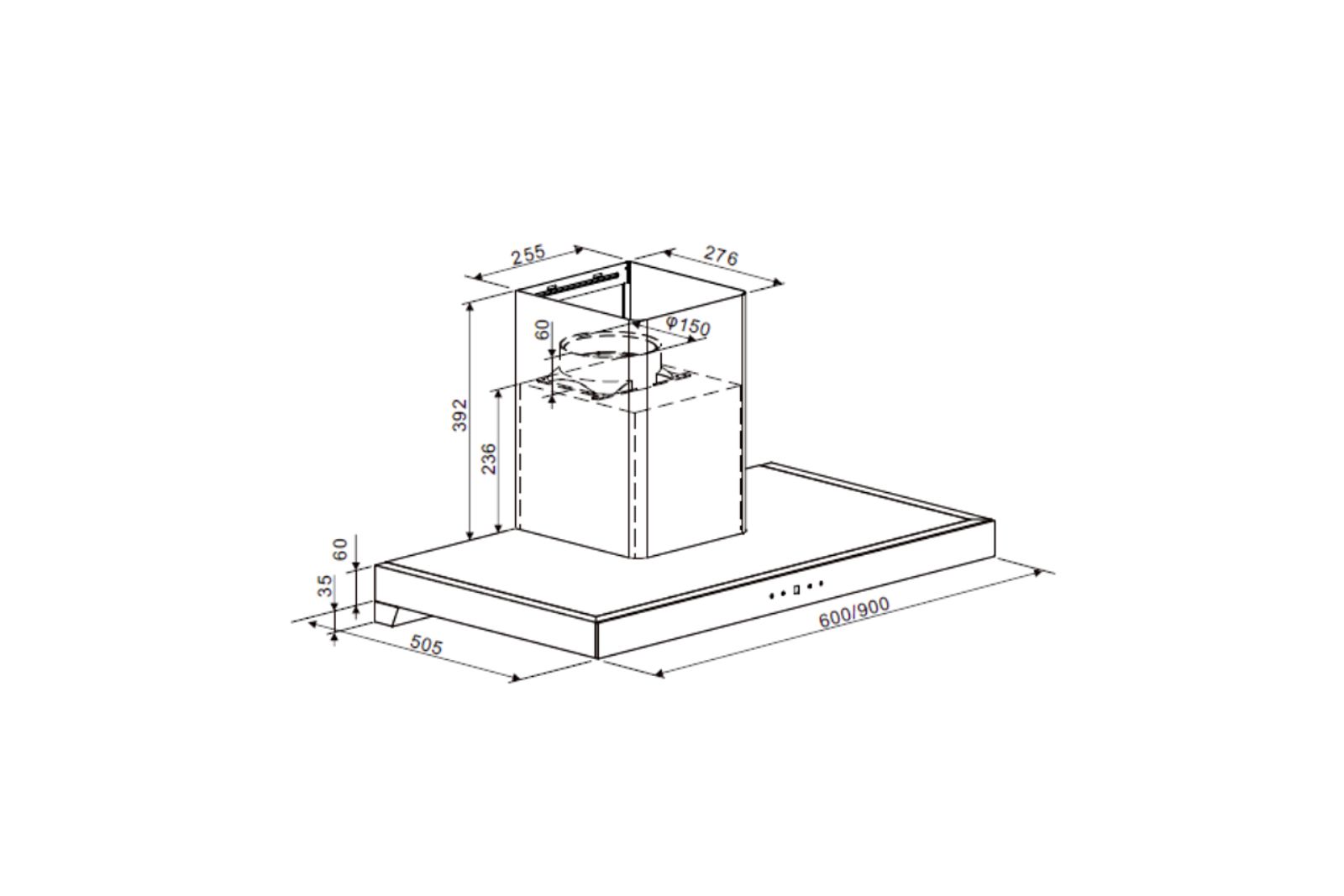 Berlin Chimney 60 CM technical drawing
