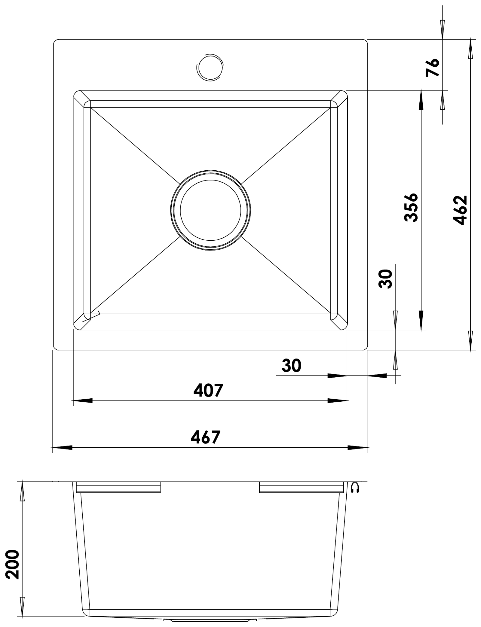 Carysil Bull Stainless Steel technical drawing