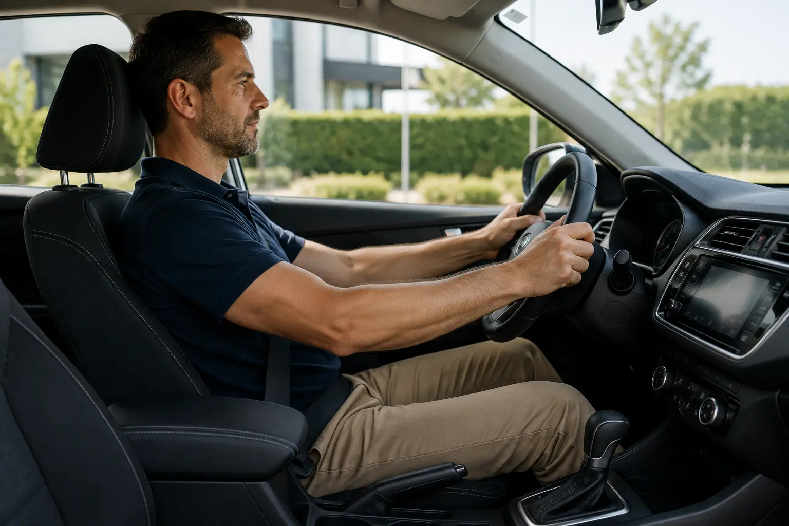 Focused Driver in a Modern Car Interior
