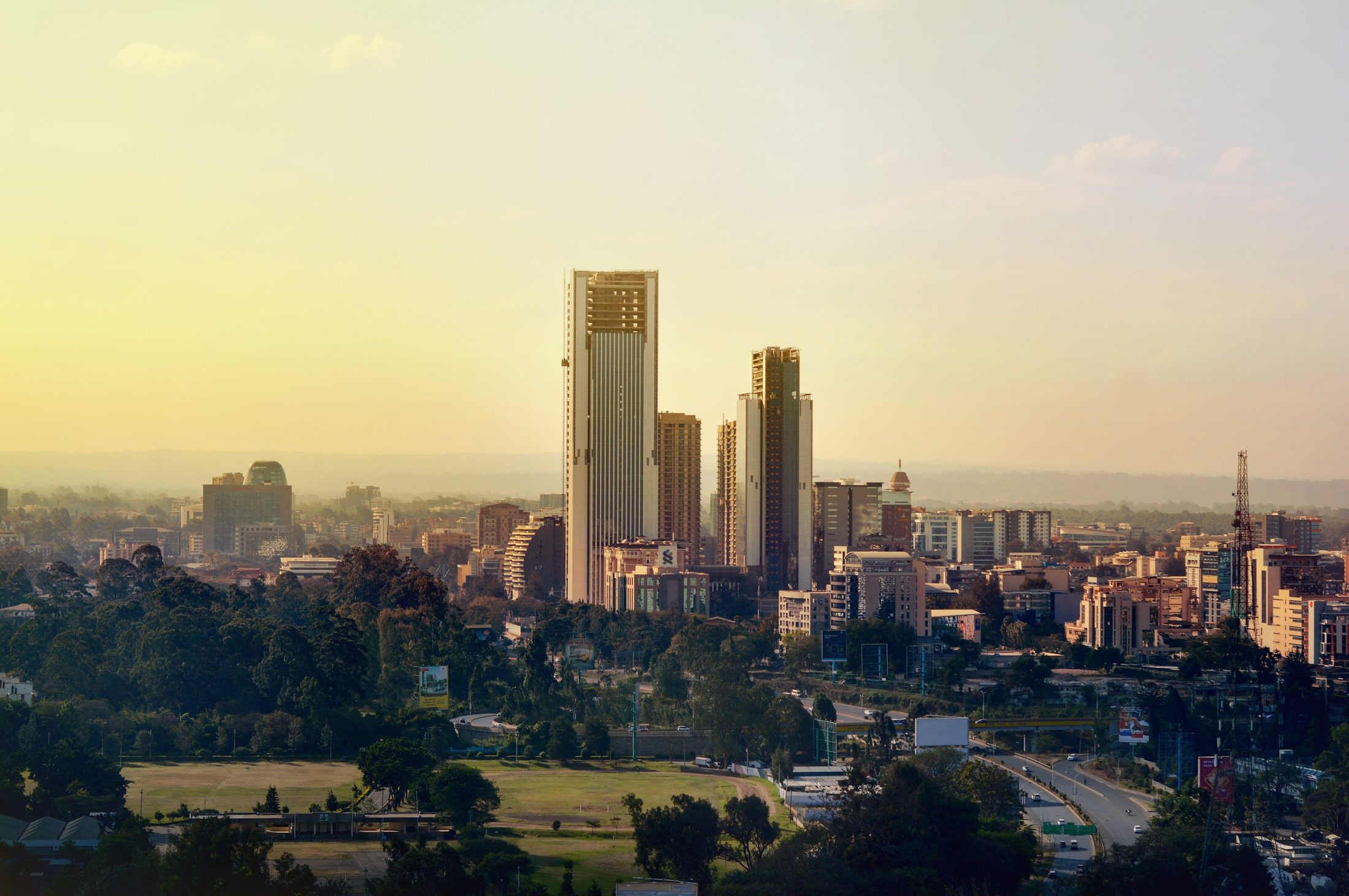 Nairobi skyline and urban energy infrastructure, Kenya