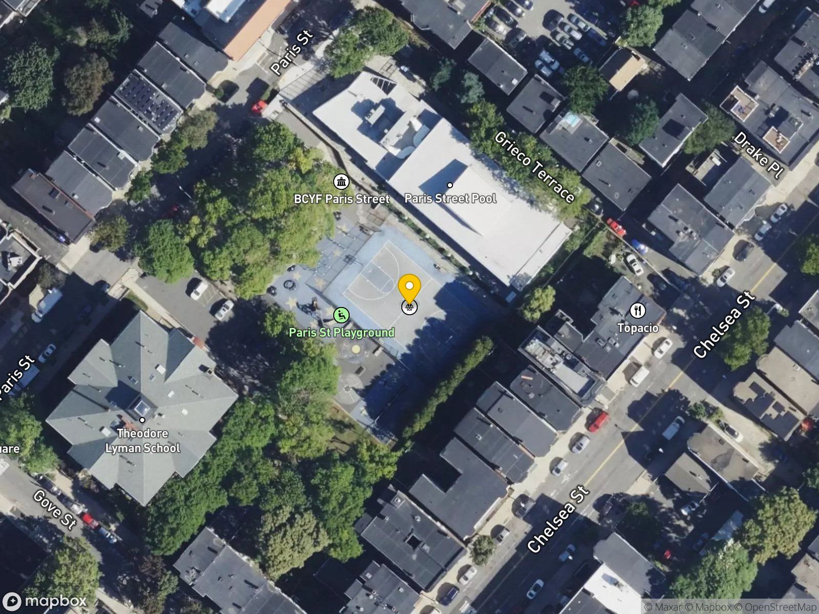 East Boston Memorial Park basketball court satellite view