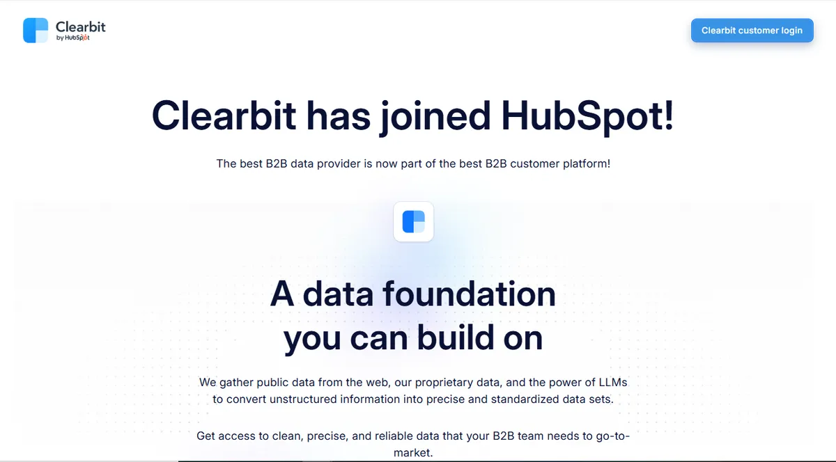 Clearbit home page