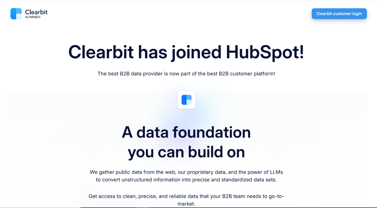 Clearbit home page