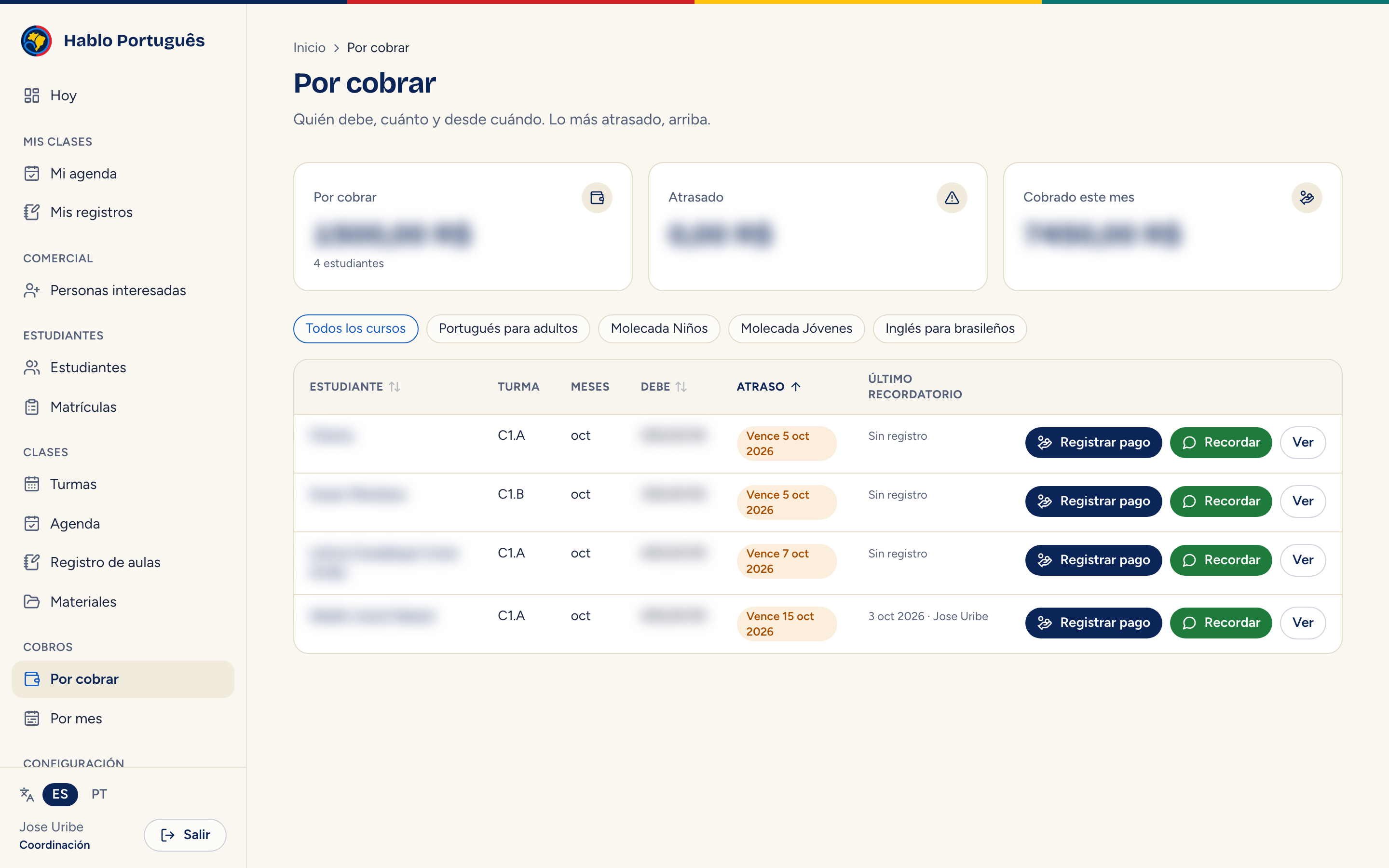 Captura de Hablo Portugués — Language school platform