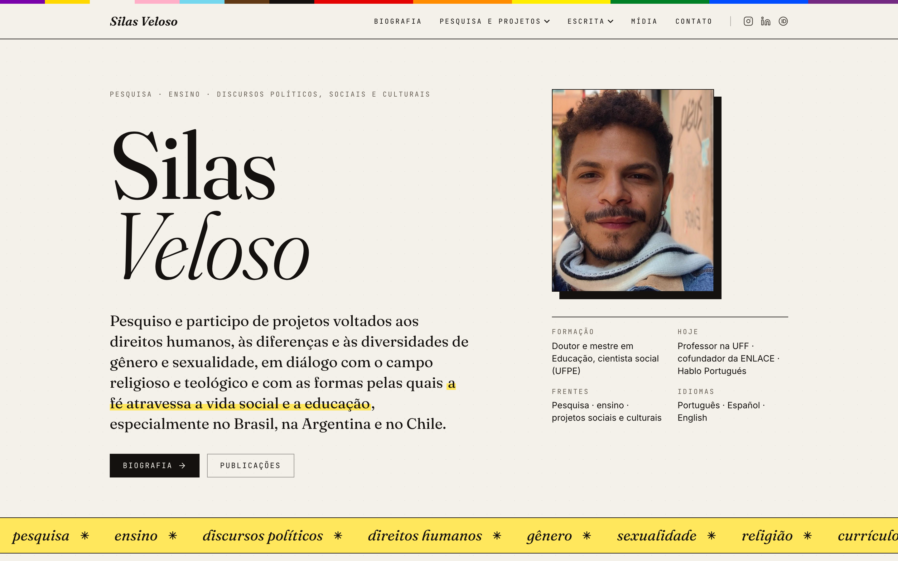 Captura de Silas Veloso — Researcher personal site