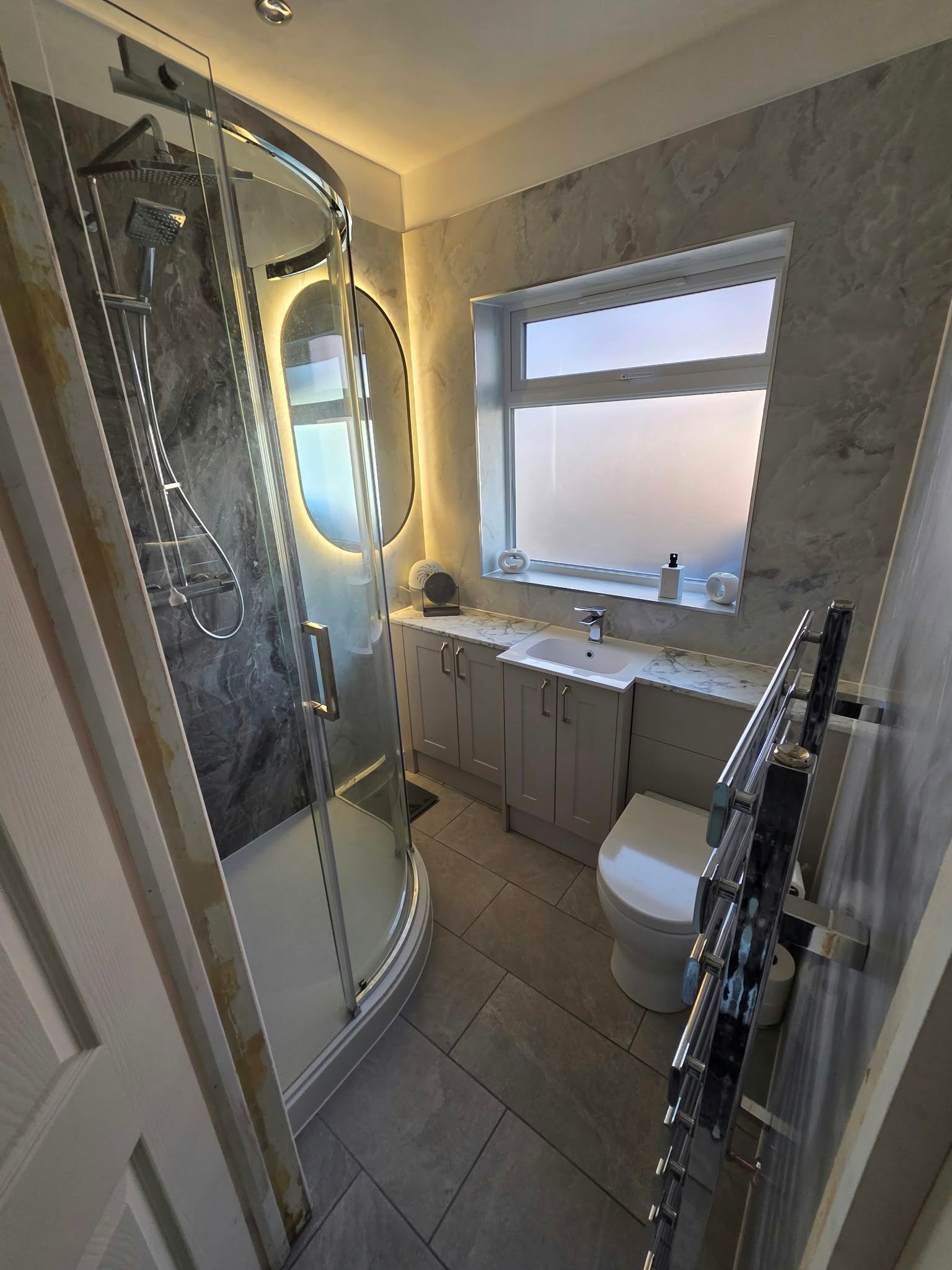 Bathroom with aqua panels, Leamington Spa