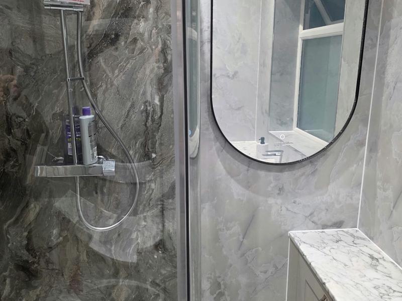 Bathroom with aqua panels, Leamington Spa
