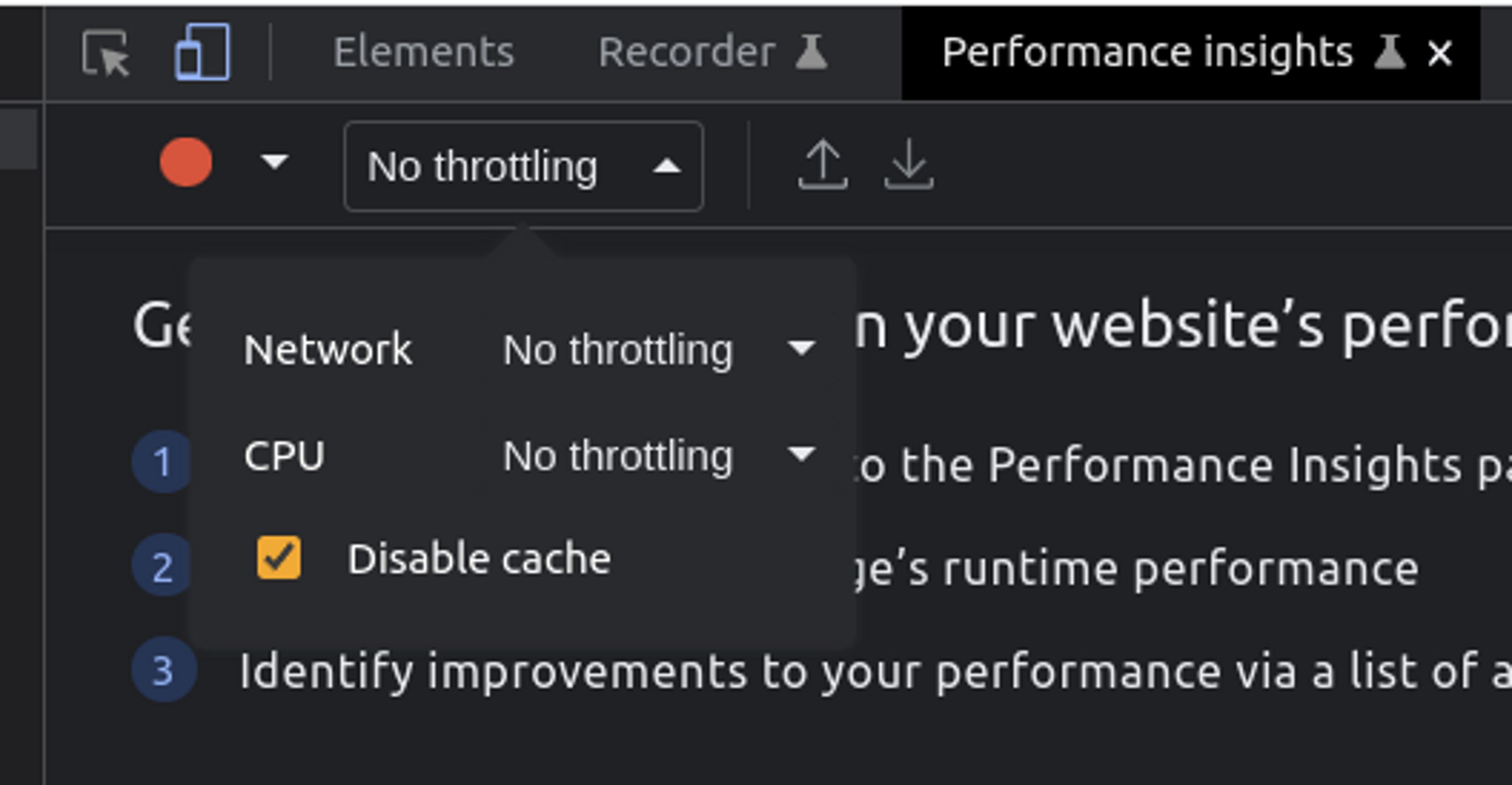 The throttling options in the chrome performance insights panel