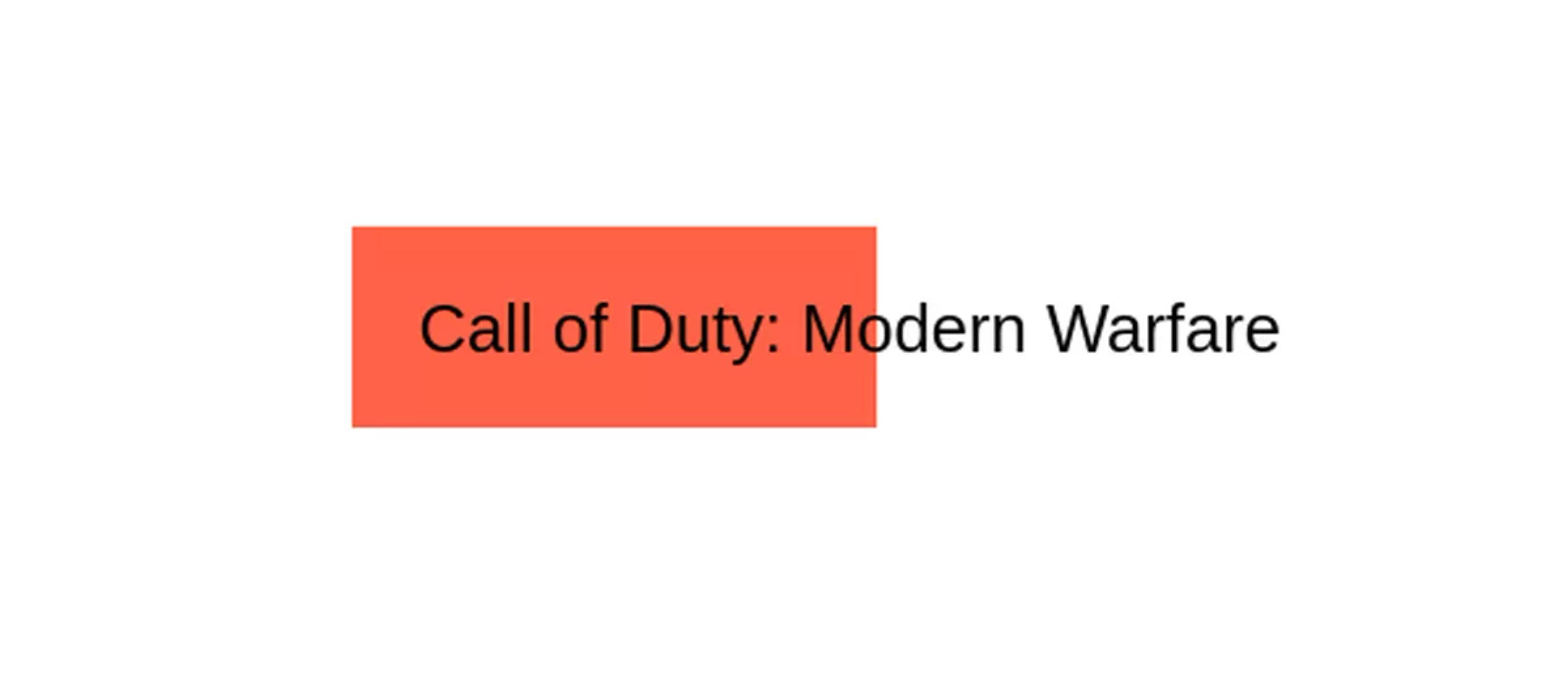 Box with the text, Call of Duty: Modern Warfare, Modern Warfare is sticking outside the box