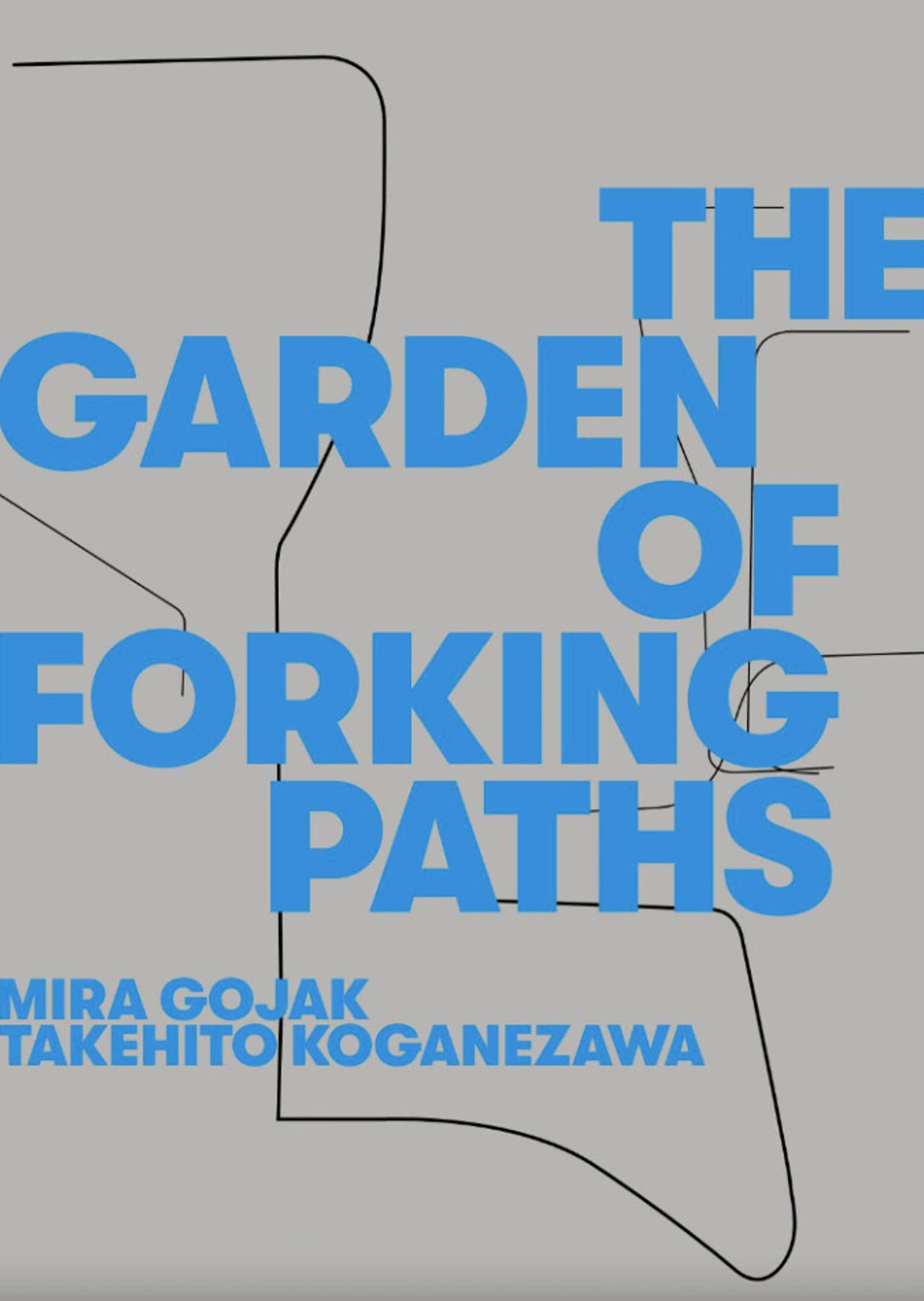 A grey book with The Garden of Forking Paths in blue bold text