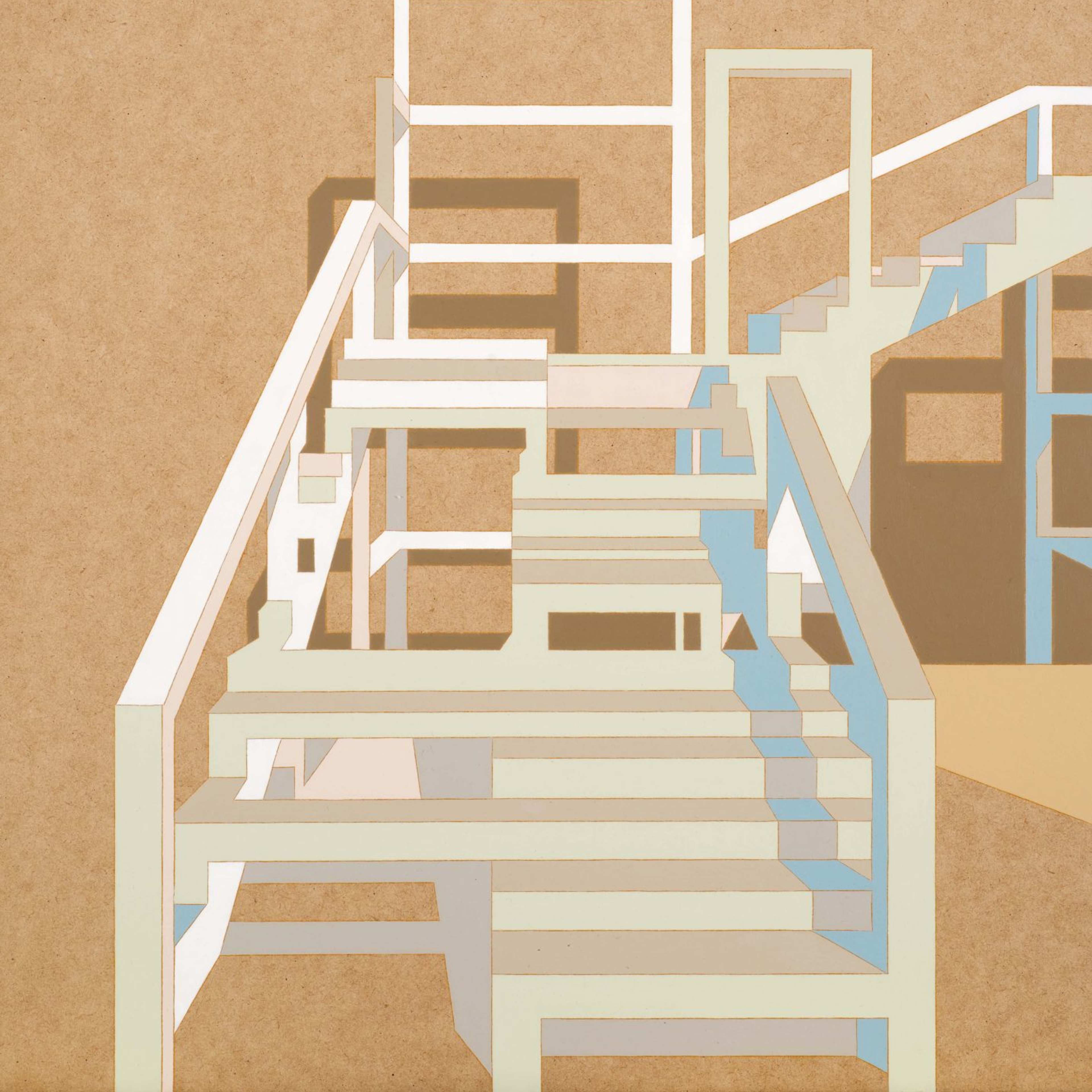 A painting of structure consisting of wall-frames and staircases