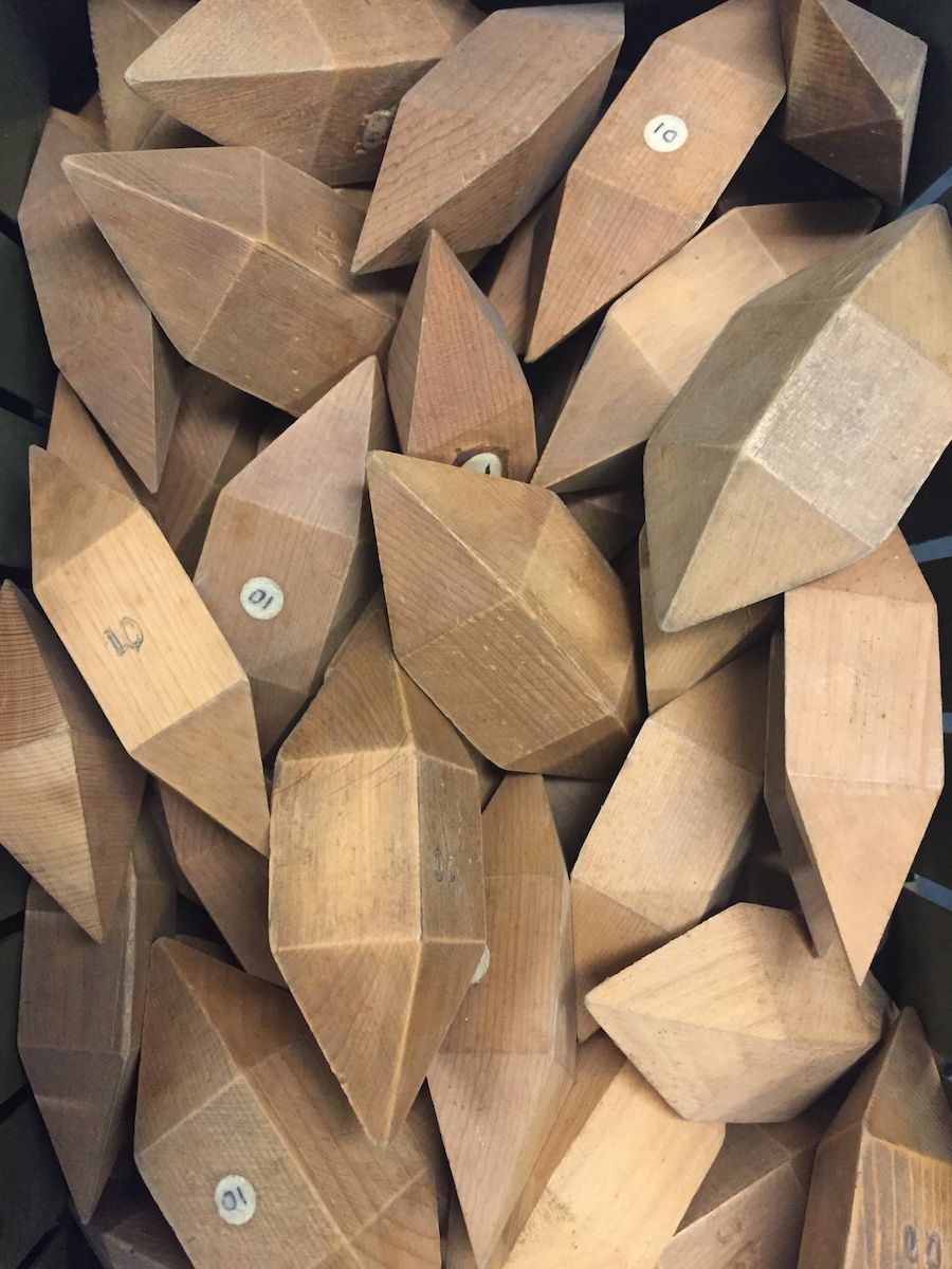 A photograph of wooden crystals filling the frame