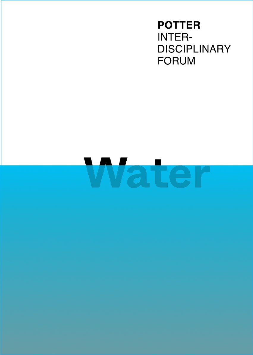 A blue card with word Water and white card with Potter Interdisciplinary Forum