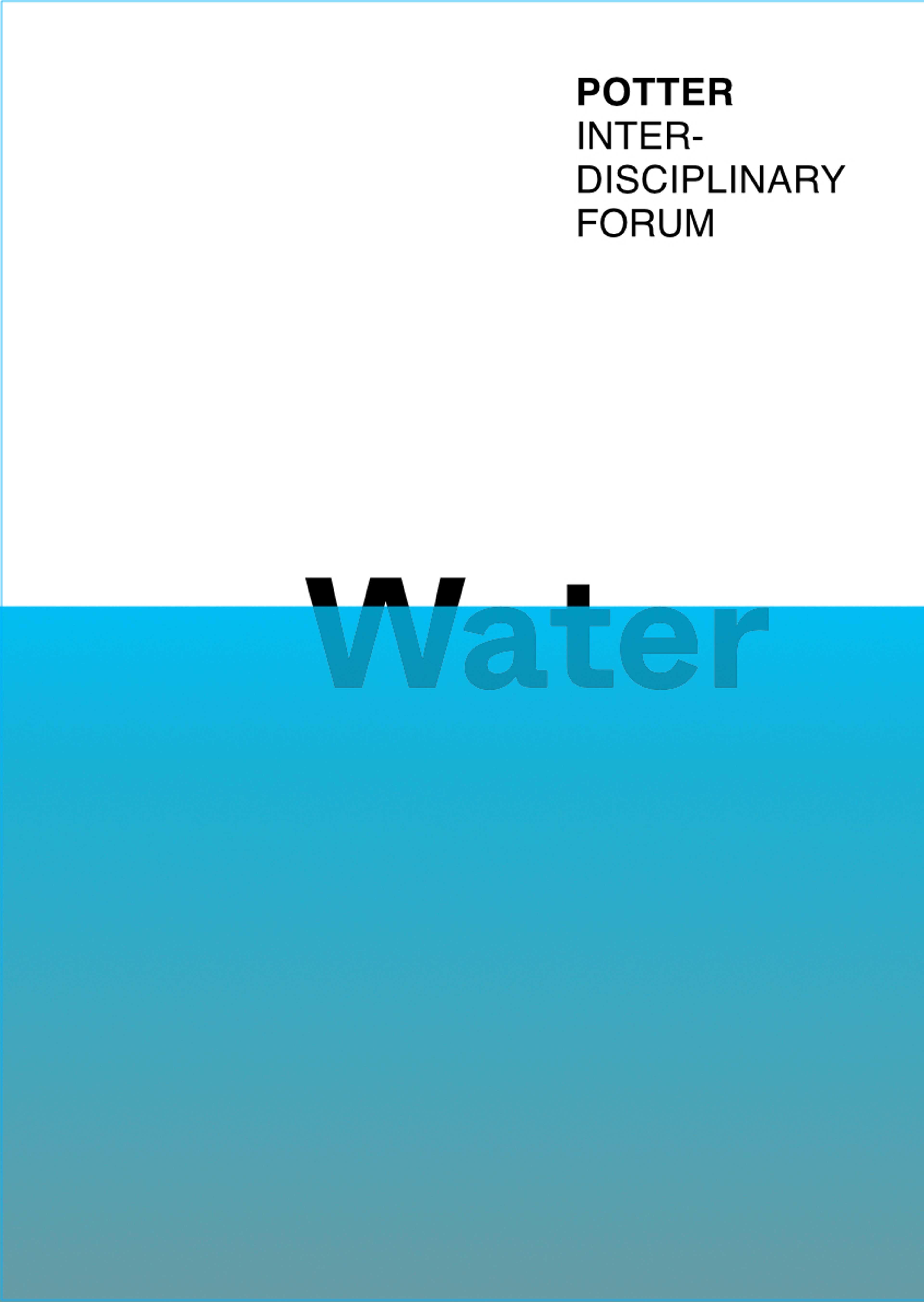 A blue card with word Water and white card with Potter Interdisciplinary Forum