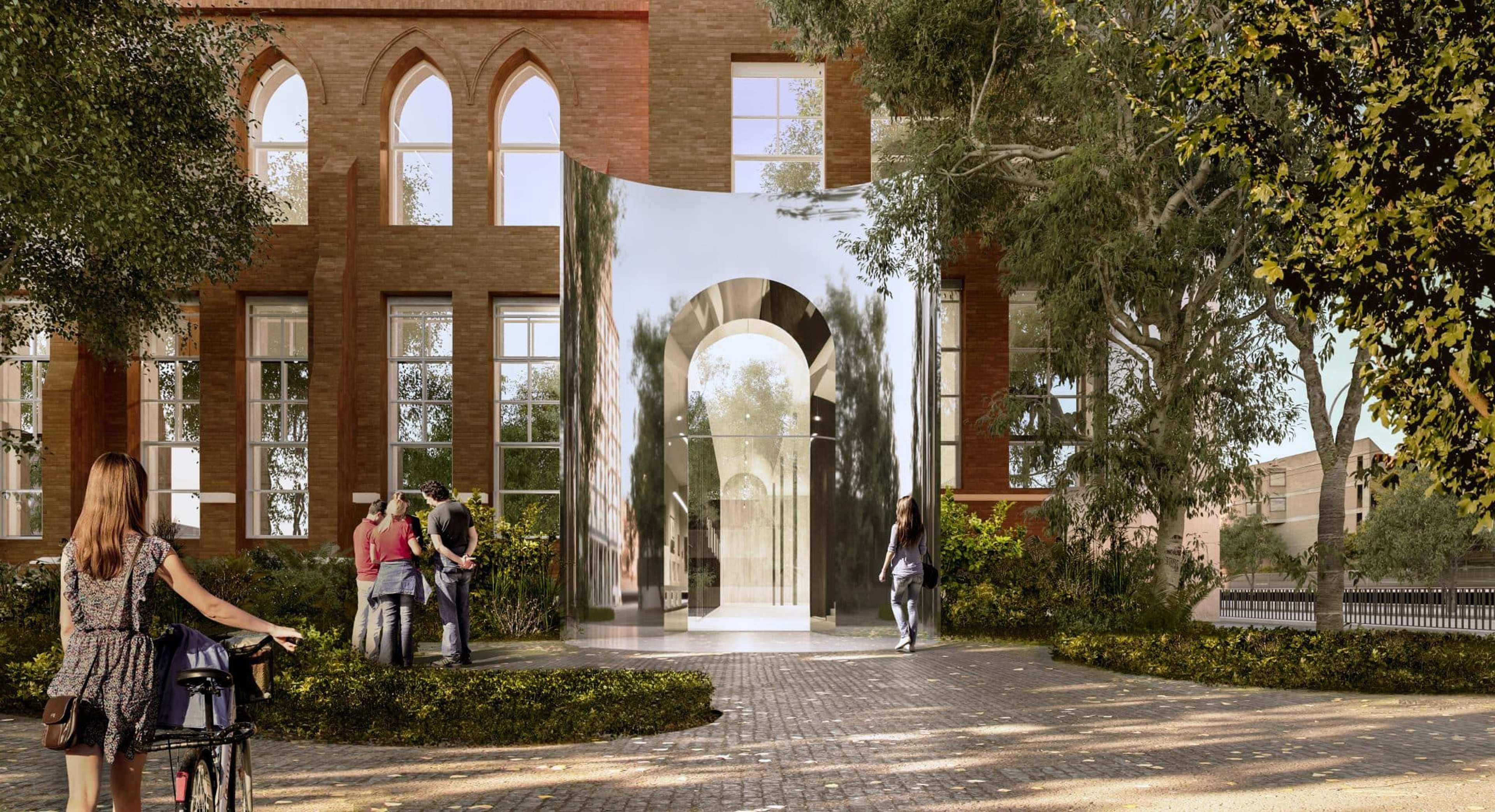 Exterior image of Potter Museum facade with people entering