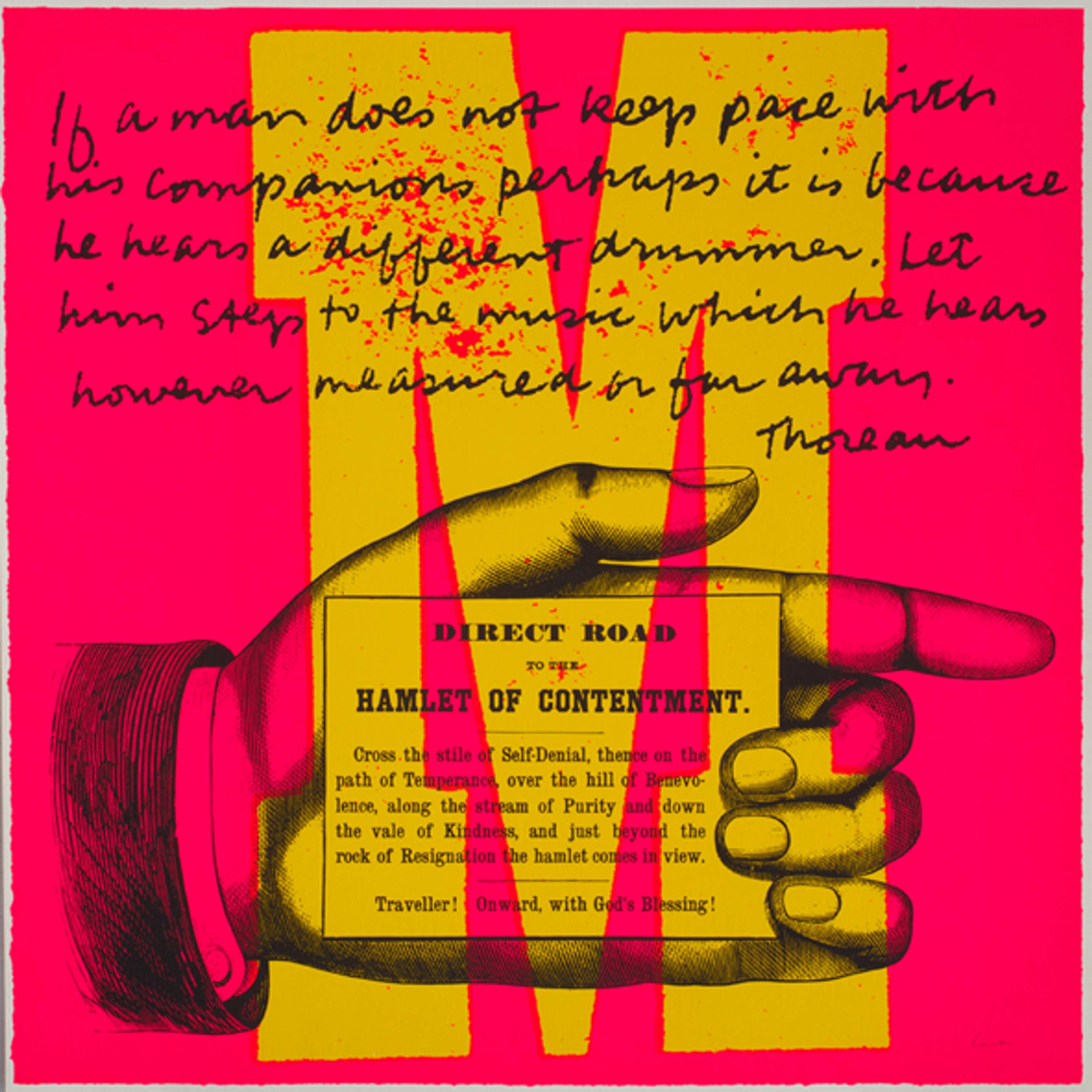 Three colourful screen printed posters arranged on the white wall