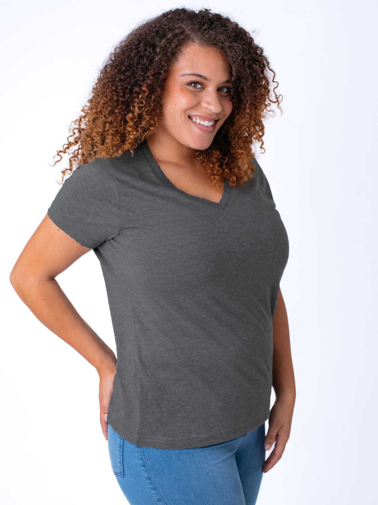 Women's Carbon Grey V-Neck top | Fresh Clean Threads