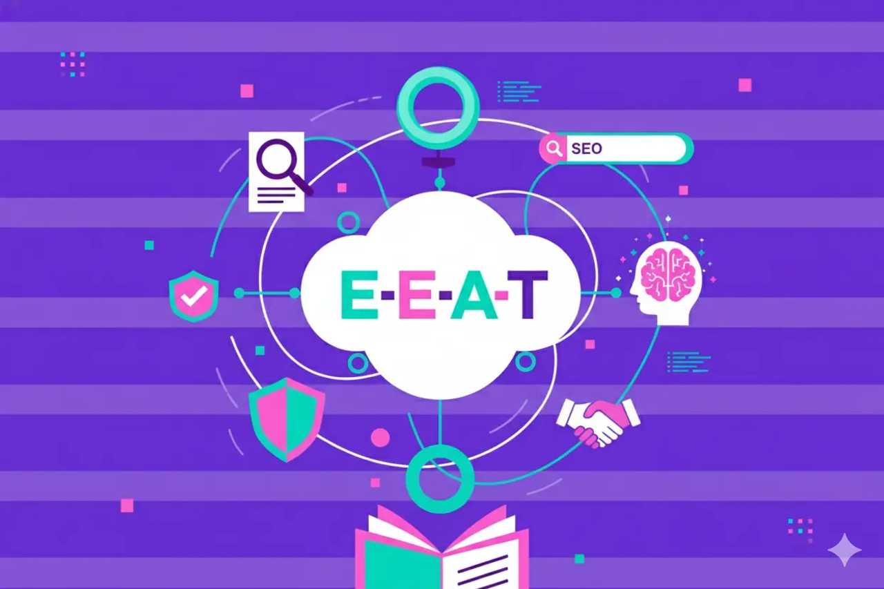 Diagram showing E‑E‑A‑T pillars—Experience, Expertise, Authoritativeness, Trust—linked to AI visibility