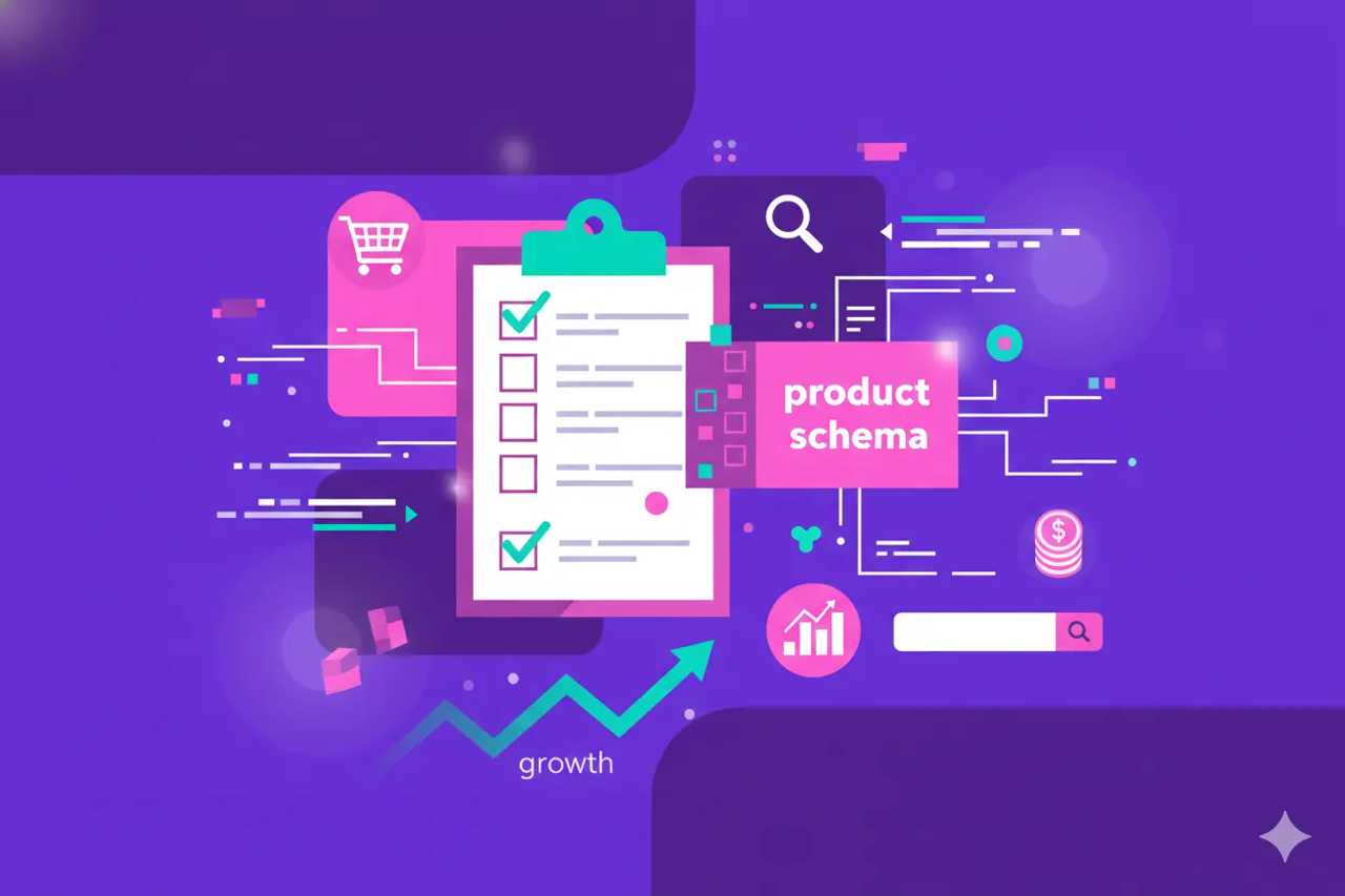 Illustration representing Product Schema Markup: Growth Playbook with Checklists